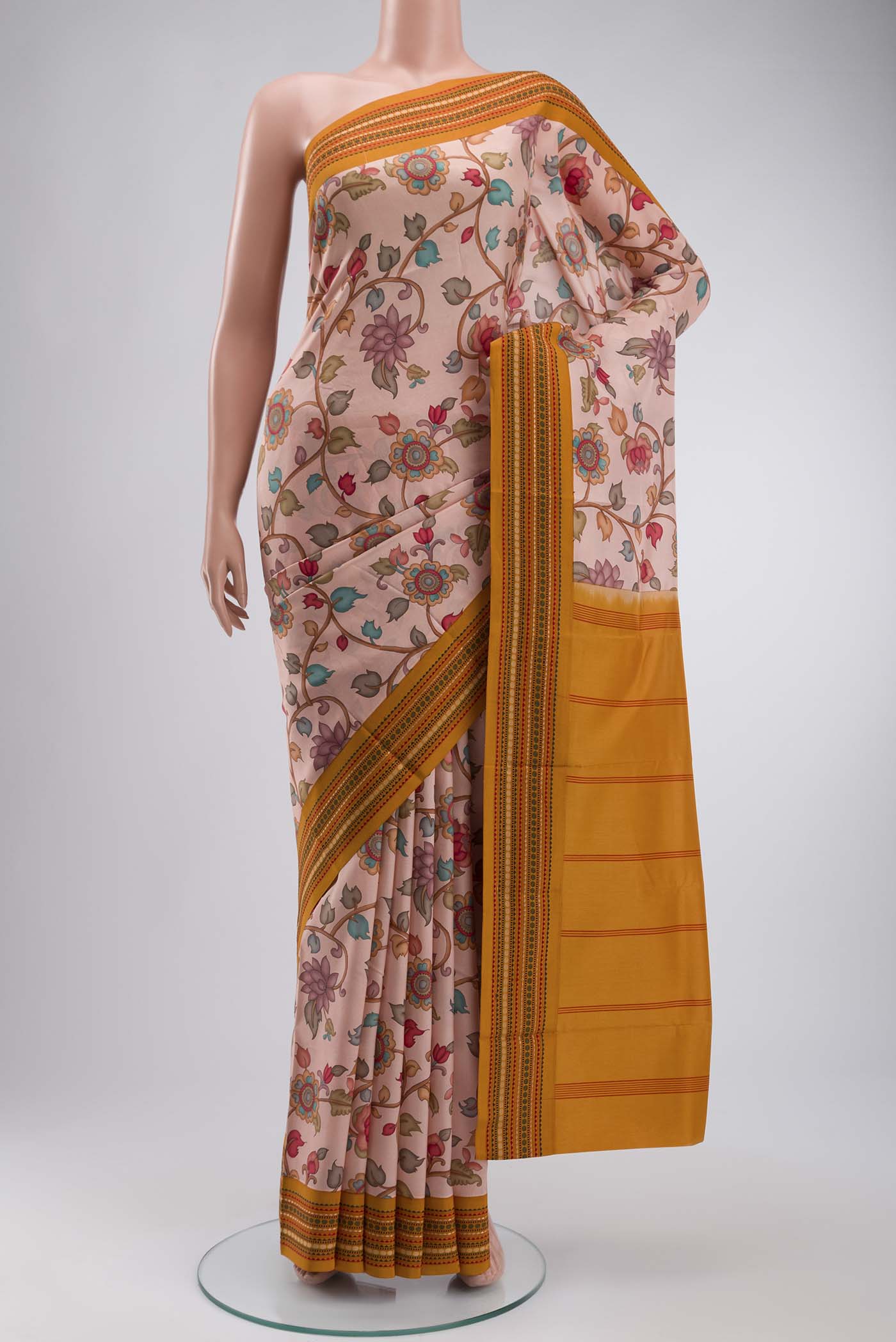 Rose pink Printed Silk Saree