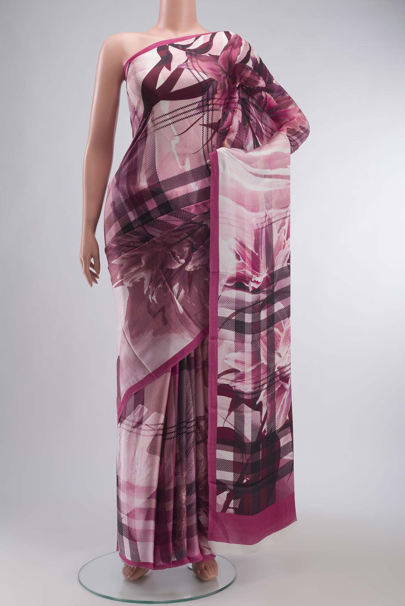 Rose pink Satin Silk Saree