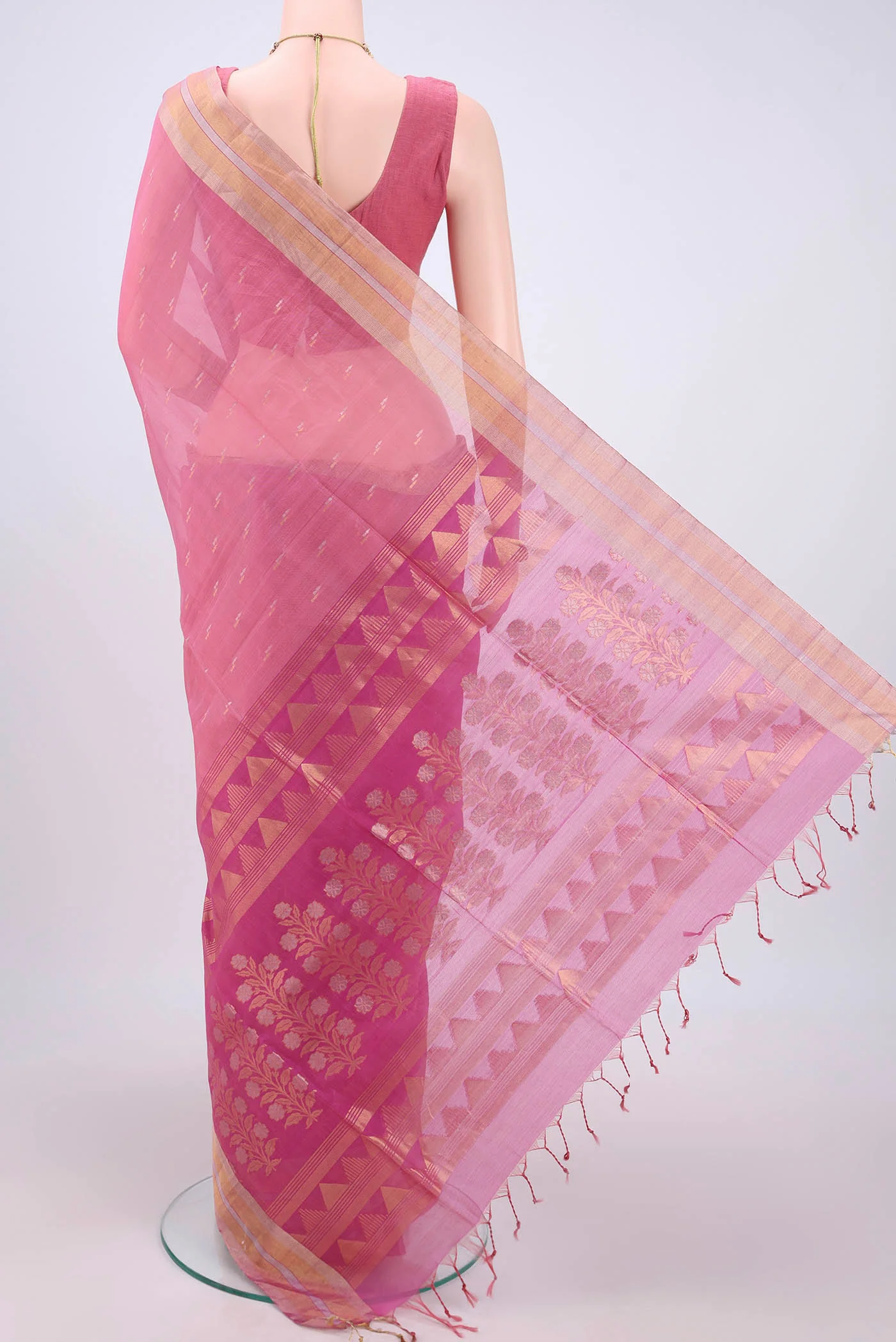 Rose pink Silk Cotton Saree - Image 3