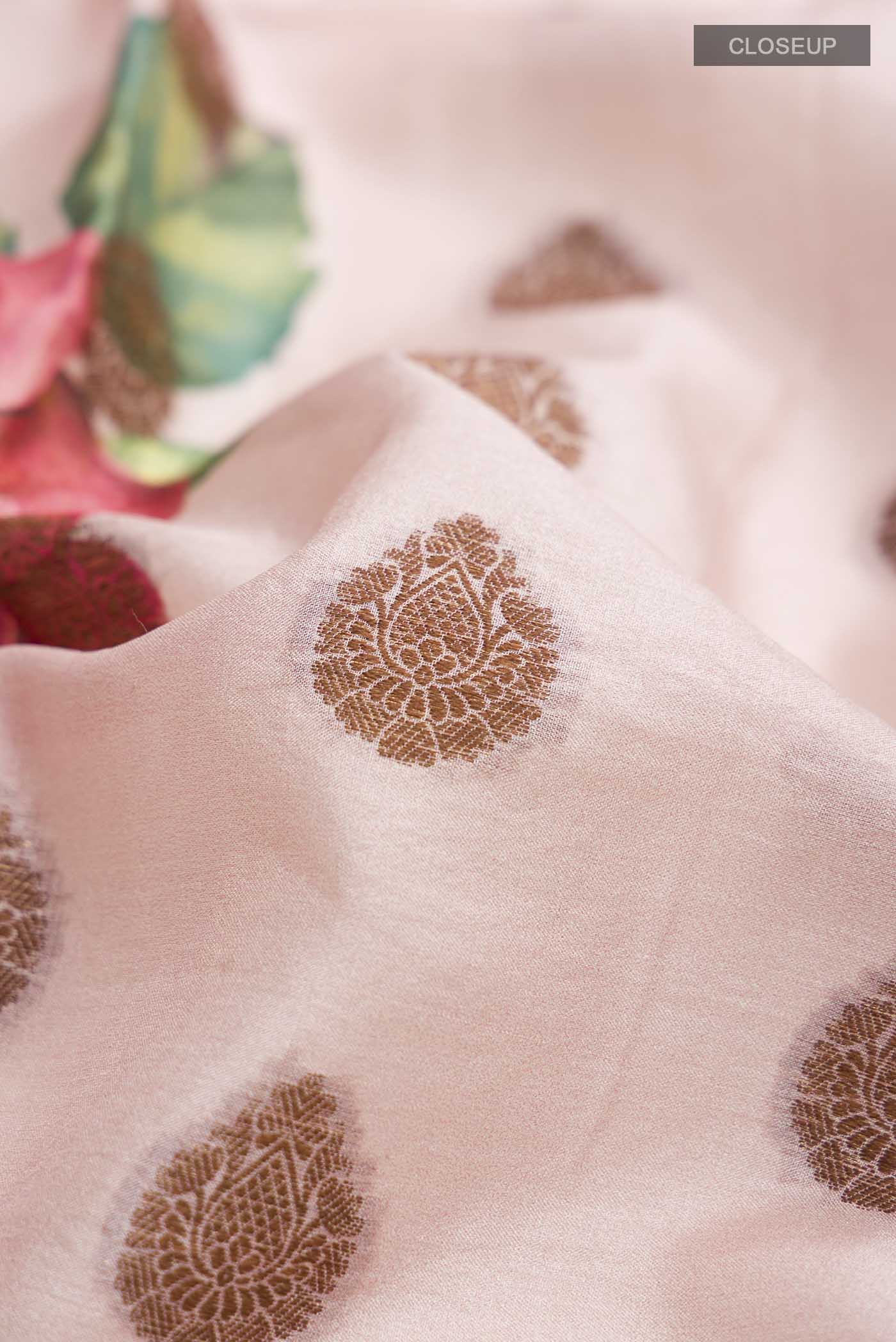 Rose pink Banarasi Tussar Silk Saree - Image 2
