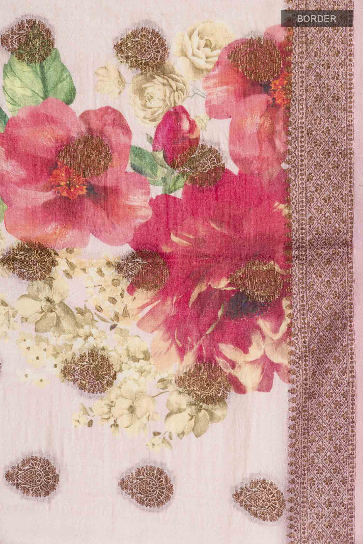 Rose pink Banarasi Tussar Silk Saree - Image 3