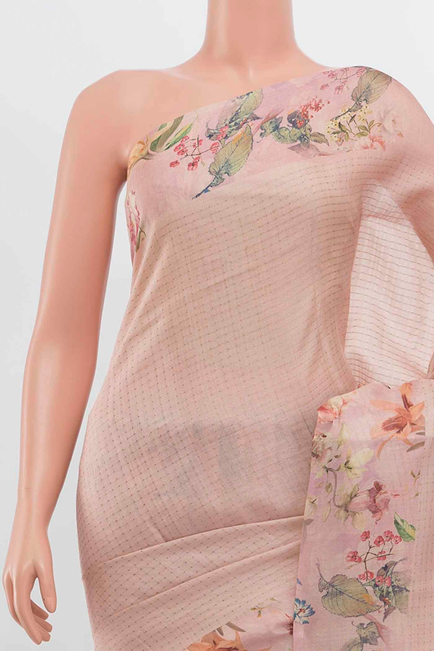 Rose pink Tussar Silk Saree - Image 2