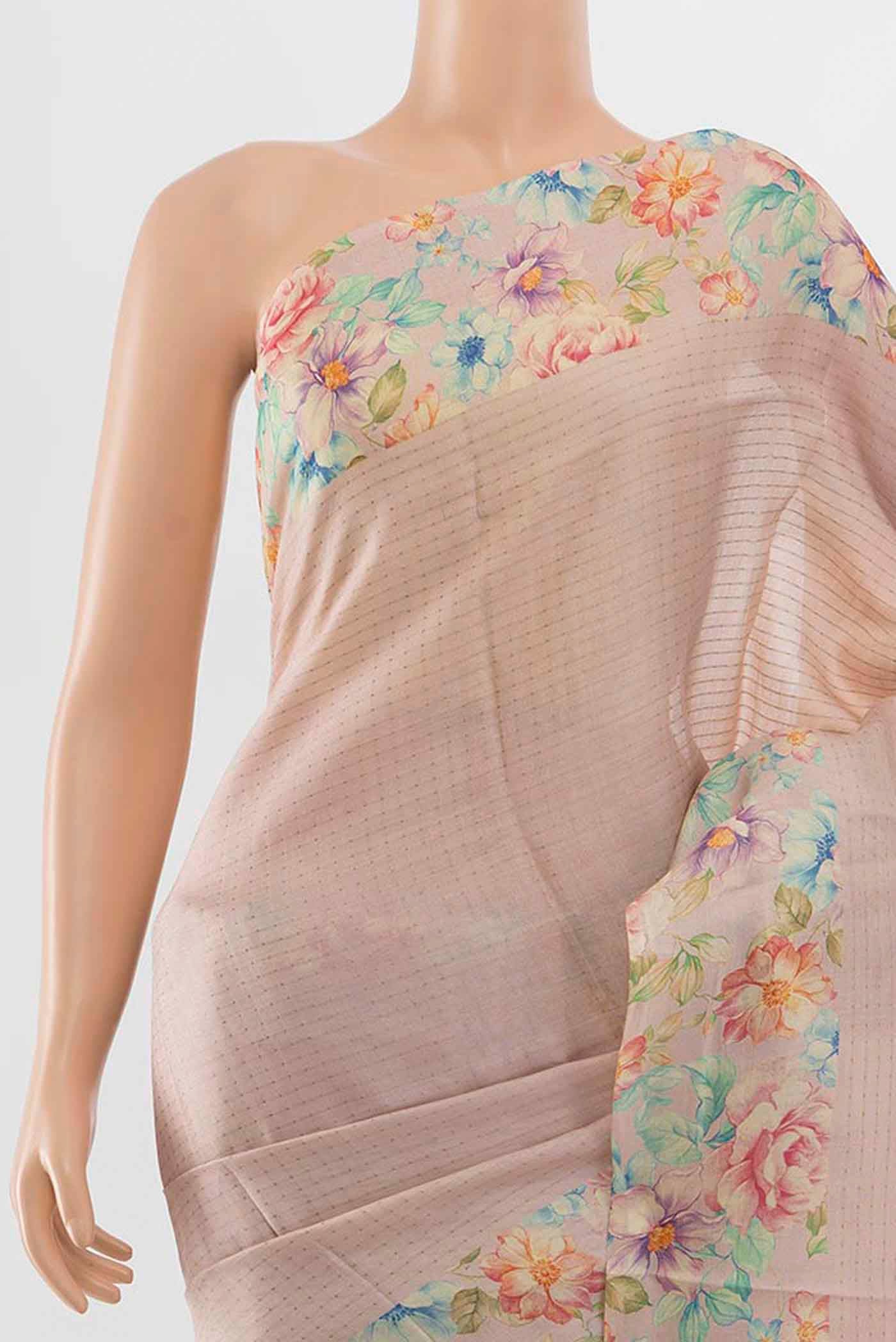 Rose pink Tussar Silk Saree - Image 2