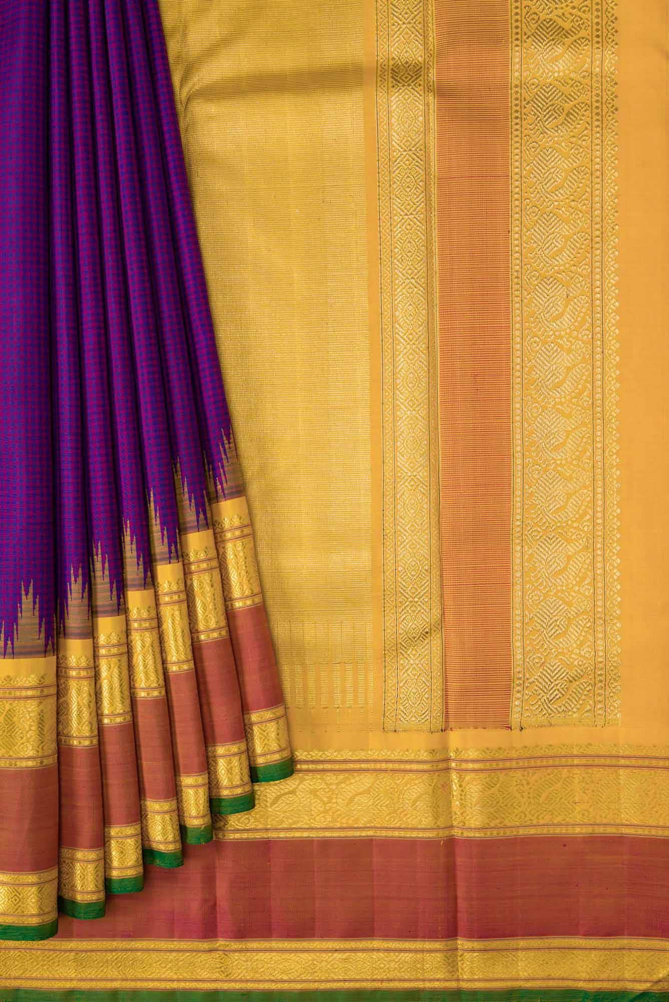 Pure Silk Pure Zari Royal Blue and Purple Dual Tone Kanchipuram Saree - Image 2