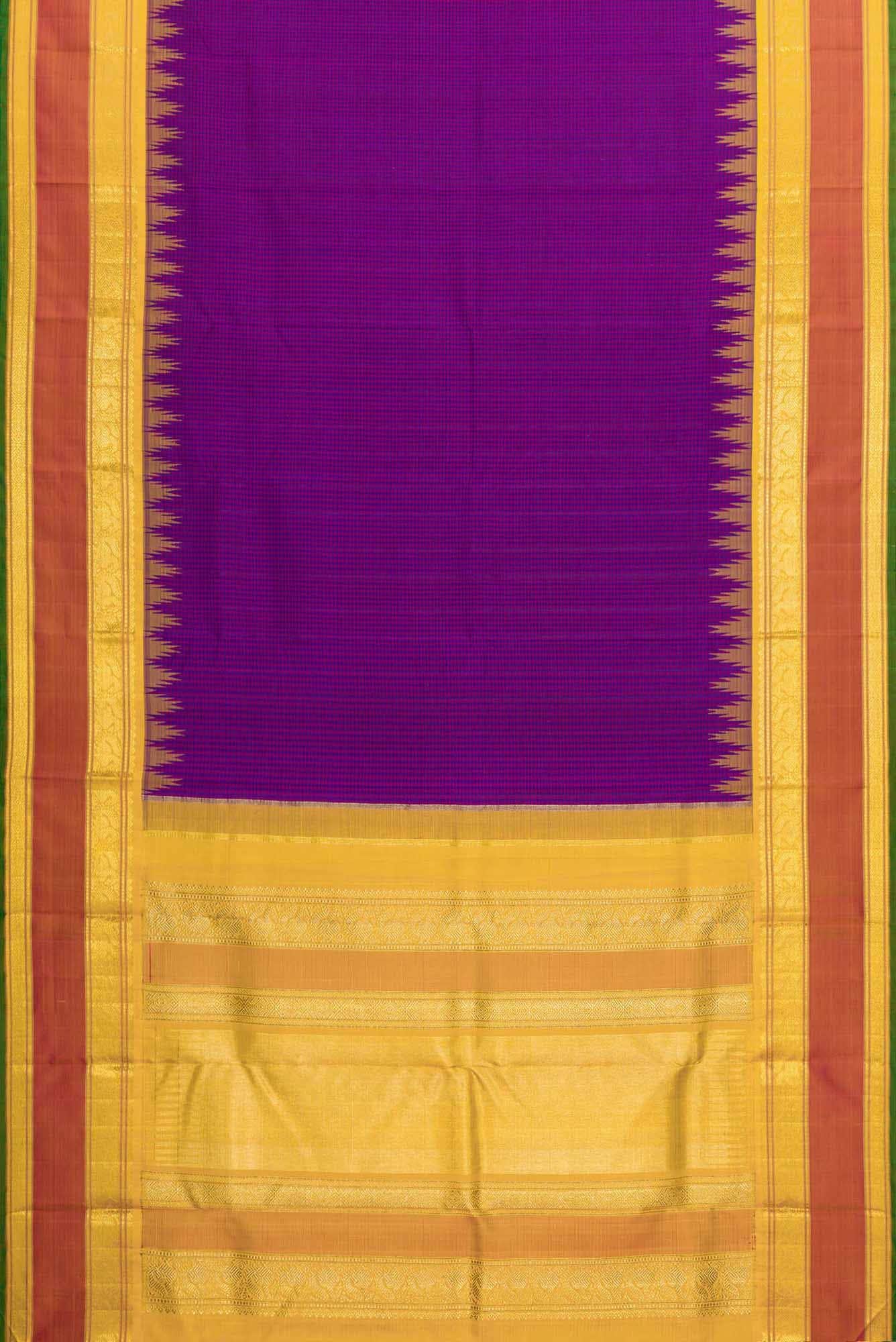 Pure Silk Pure Zari Royal Blue and Purple Dual Tone Kanchipuram Saree - Image 4
