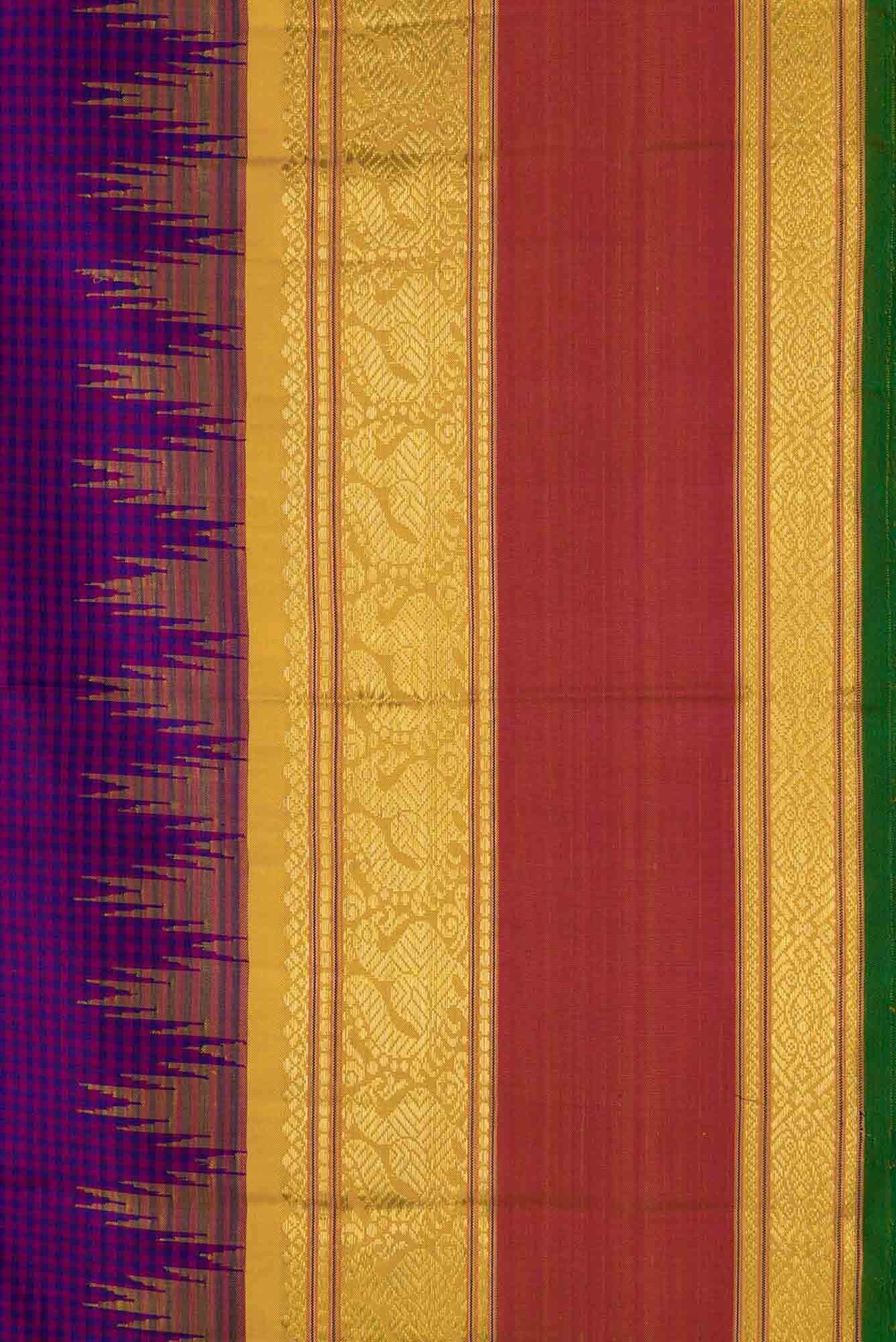 Pure Silk Pure Zari Royal Blue and Purple Dual Tone Kanchipuram Saree - Image 5
