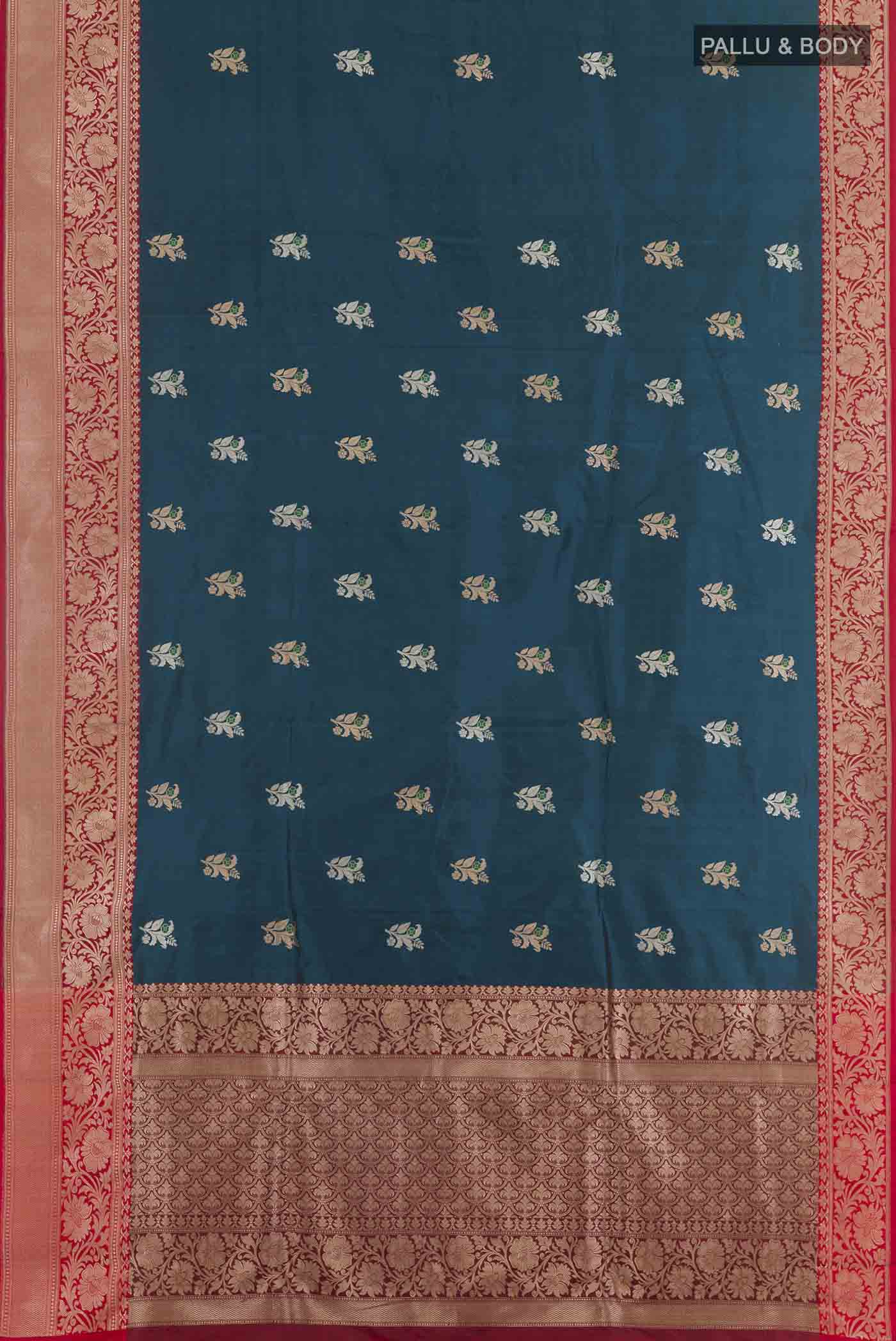 Blue Banarasi Katan Silk Saree - Image 3