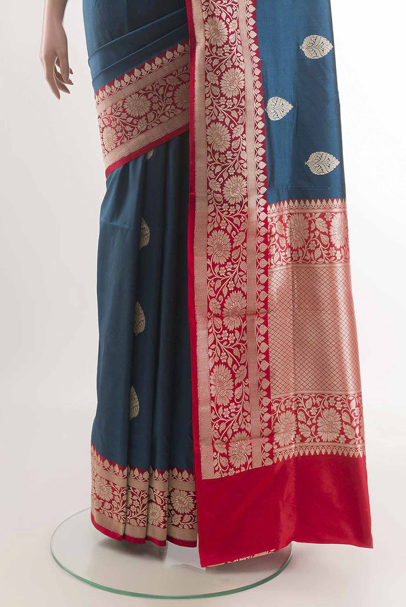 Royal Blue Banarasi Katan Silk Saree - Image 3
