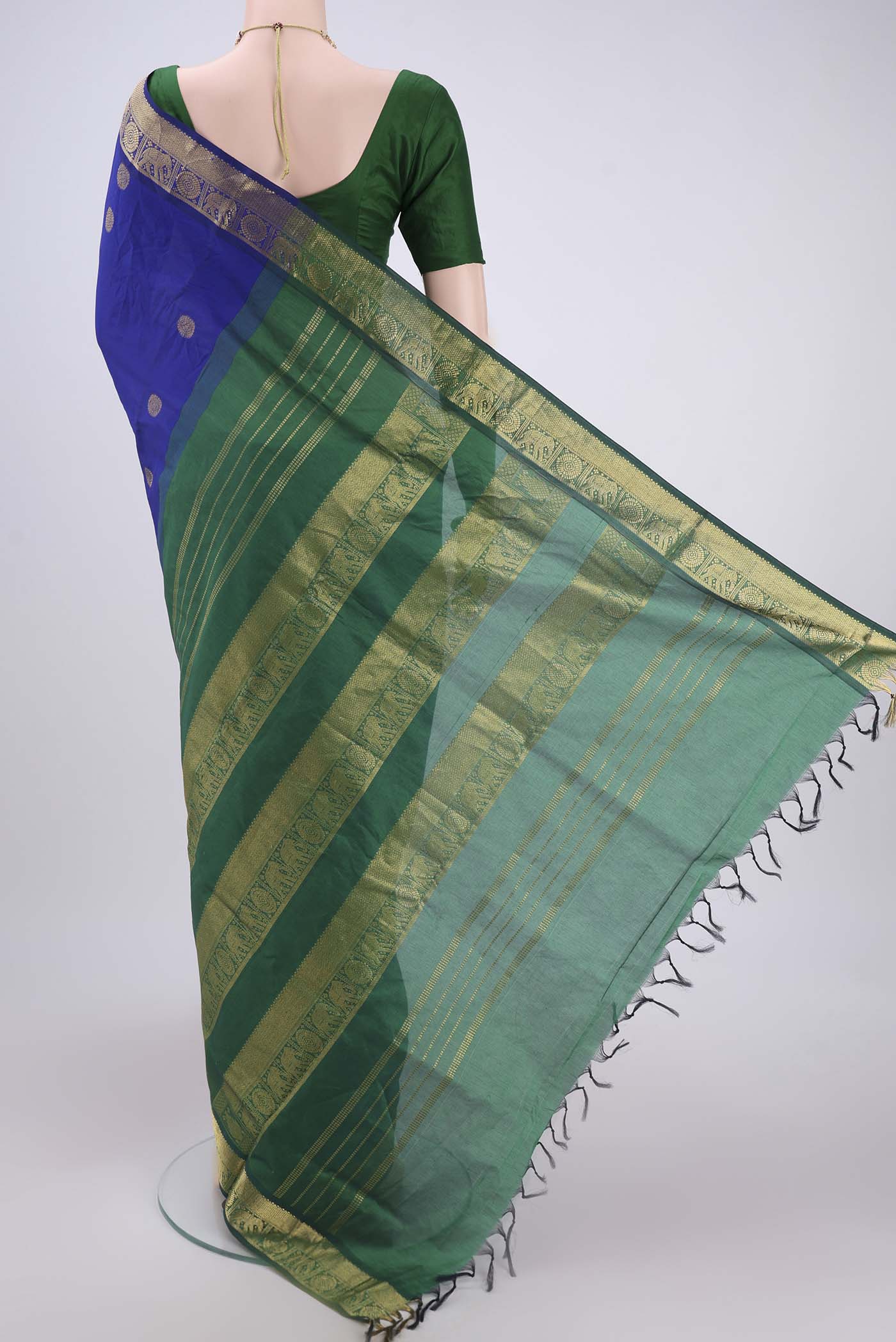 Royal Blue Blended Poly Cotton Saree - Image 3