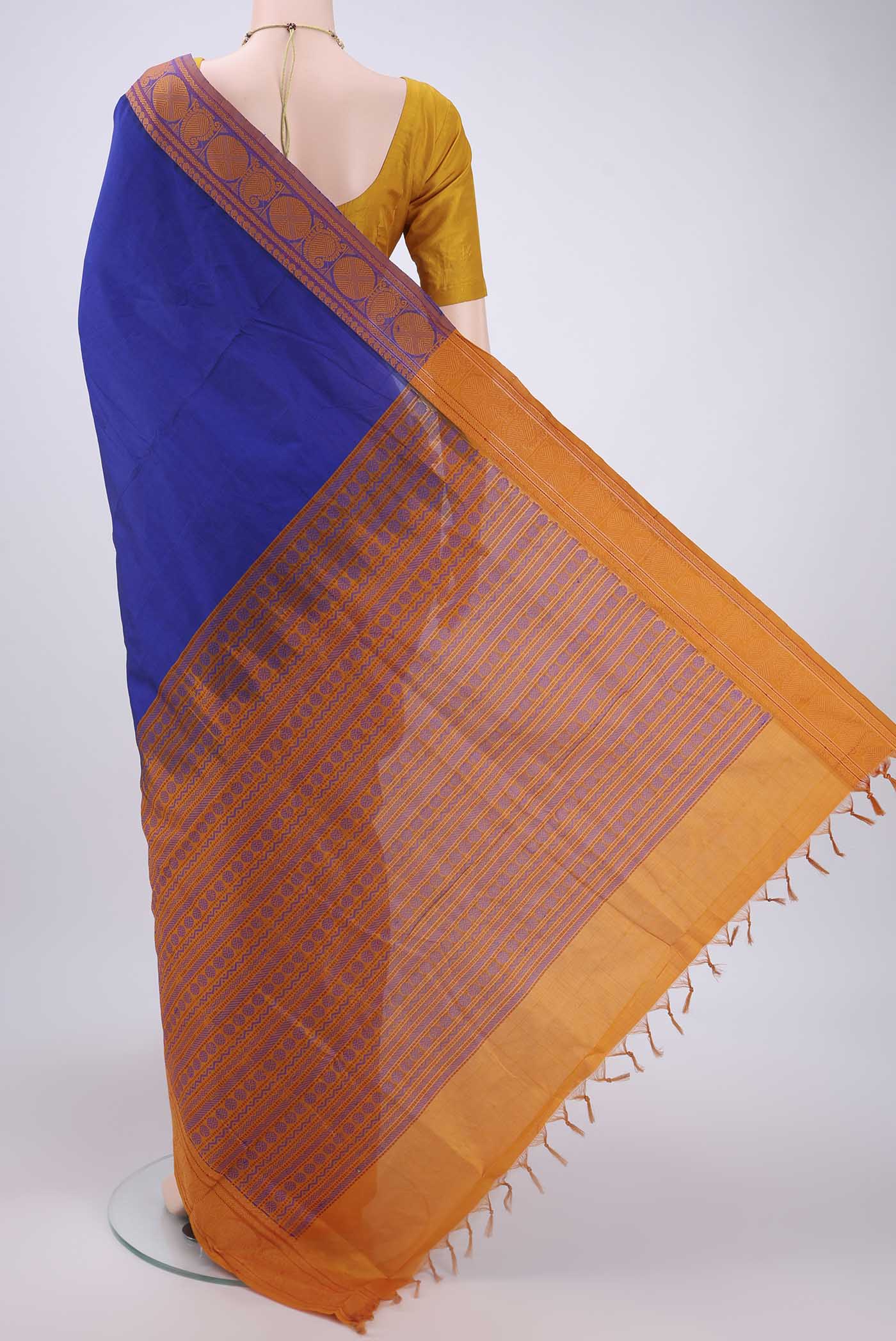 Royal Blue Blended Poly Cotton Saree - Image 3