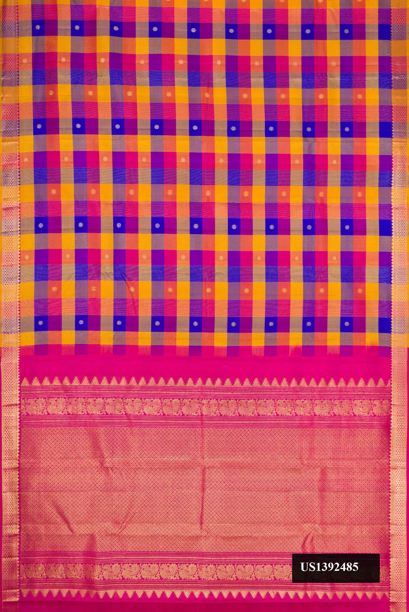 Royal Blue, Dark Pink and Yellow Dual Tone Kanchipuram Silk Saree