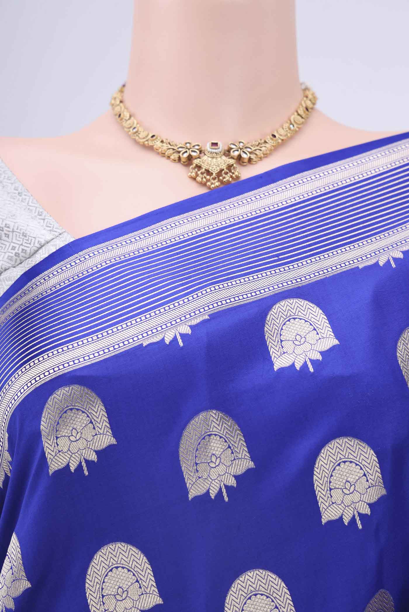 Royal Blue Dual Tone Banarasi Silk Saree - Image 2