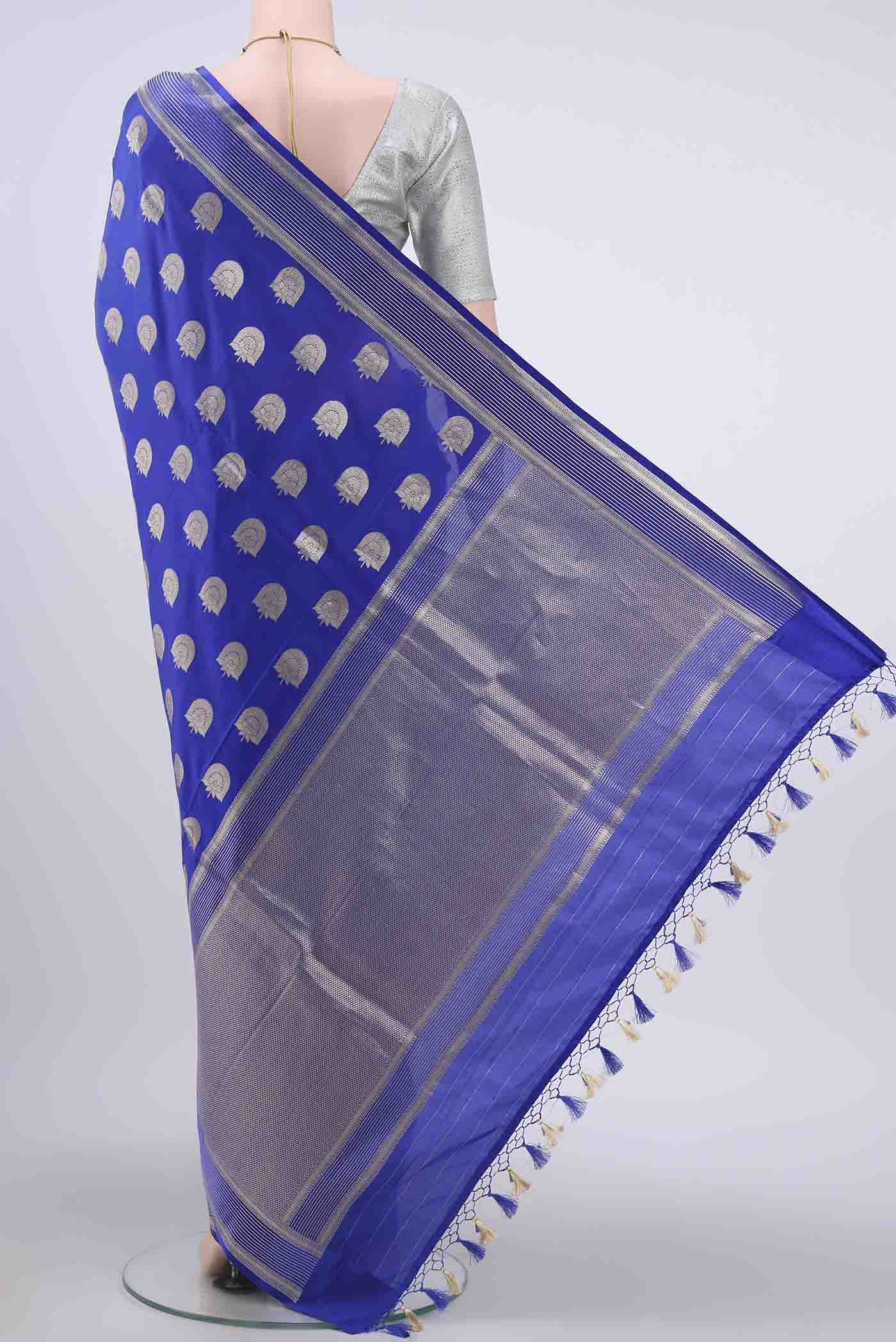 Royal Blue Dual Tone Banarasi Silk Saree - Image 3