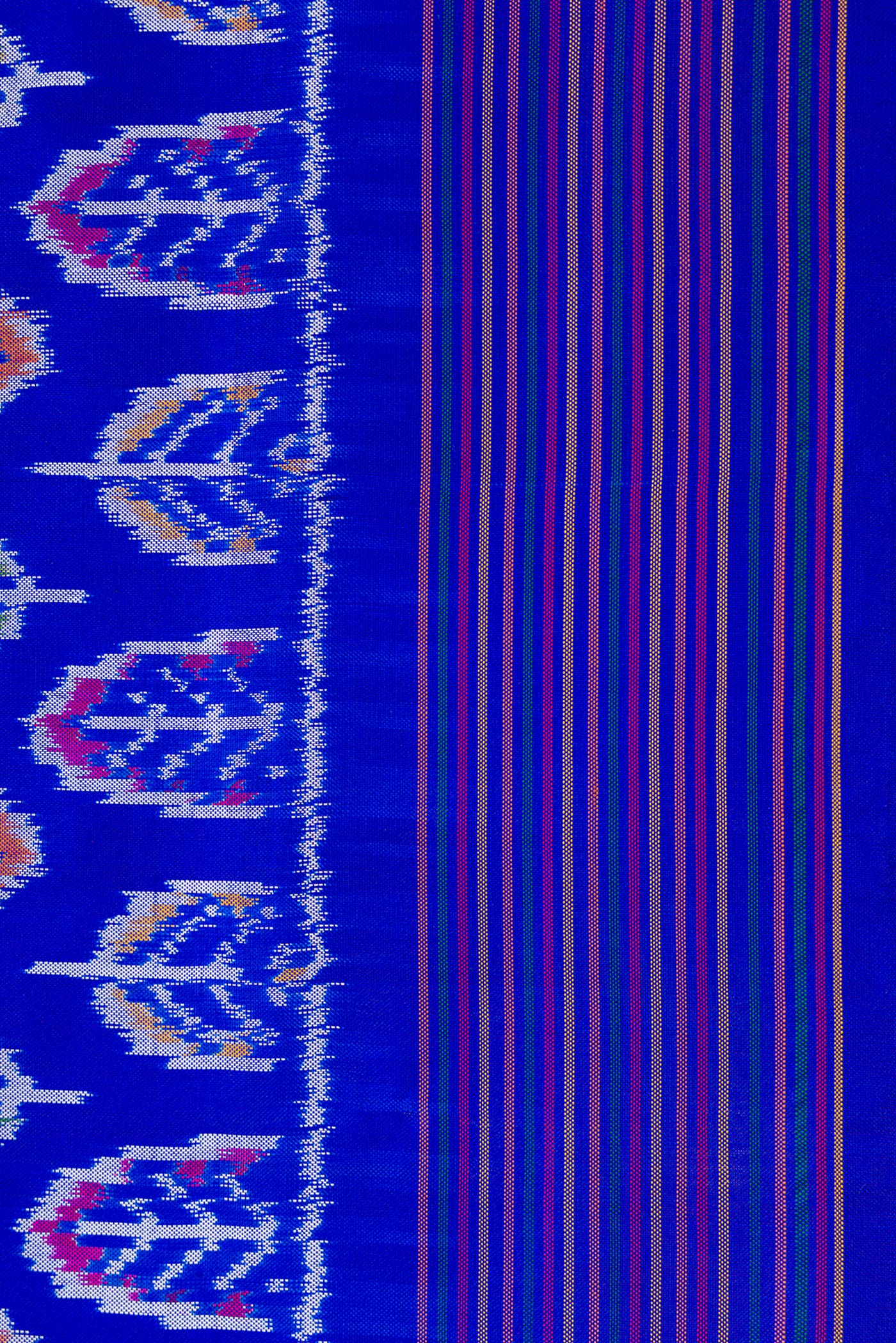 Royal Blue Double Ikat Saree - Image 3