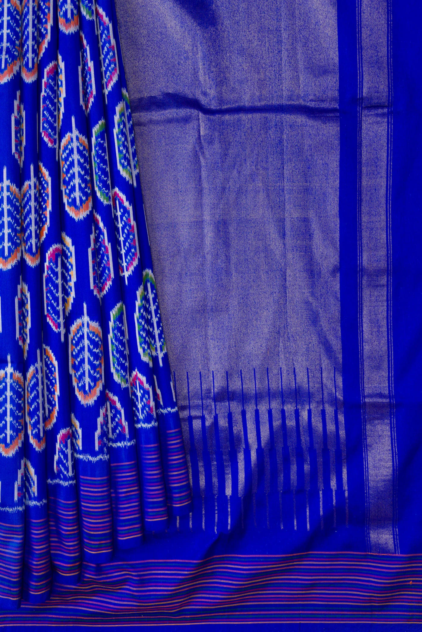 Royal Blue Double Ikat Saree - Image 4