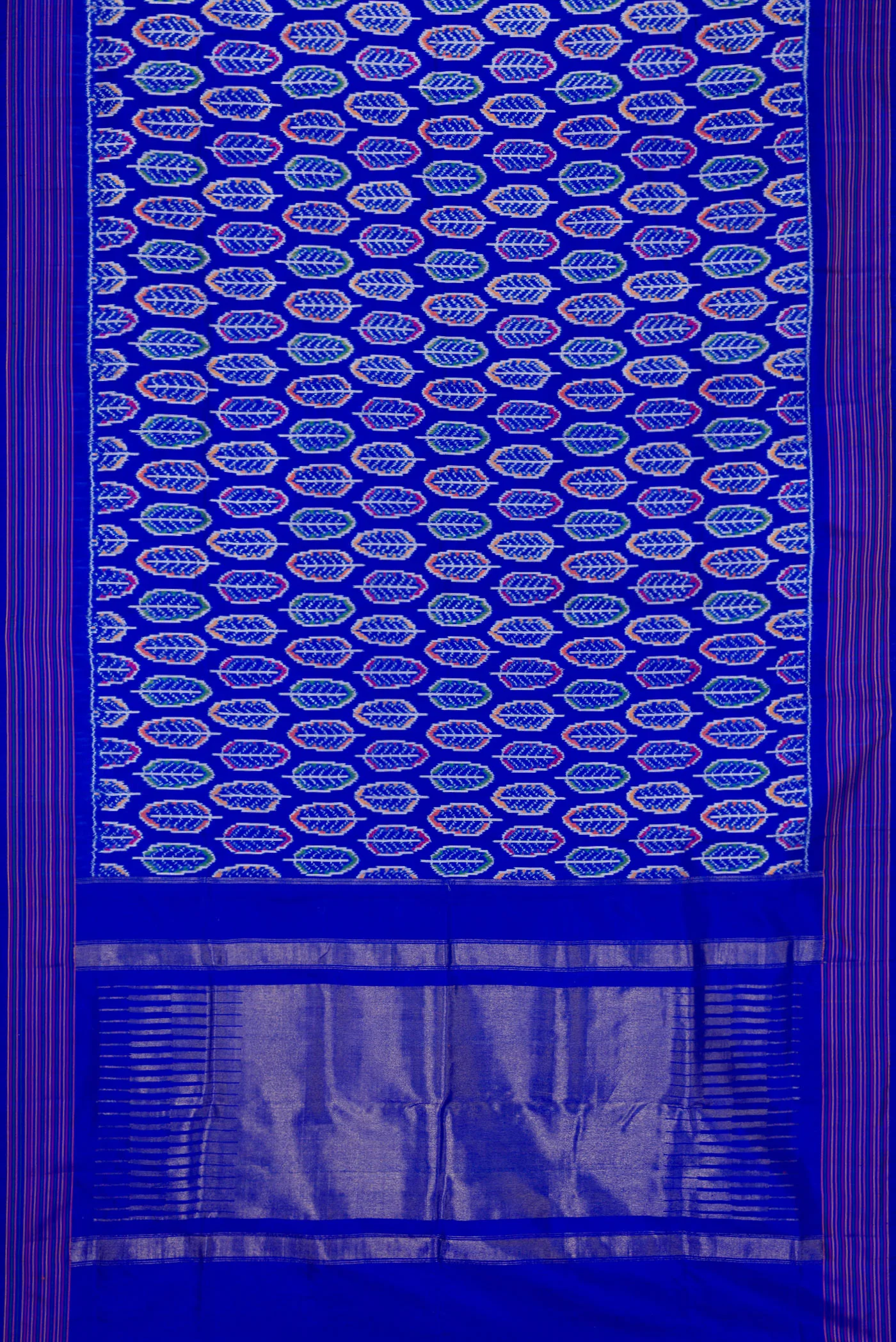 Royal Blue Double Ikat Saree - Image 6