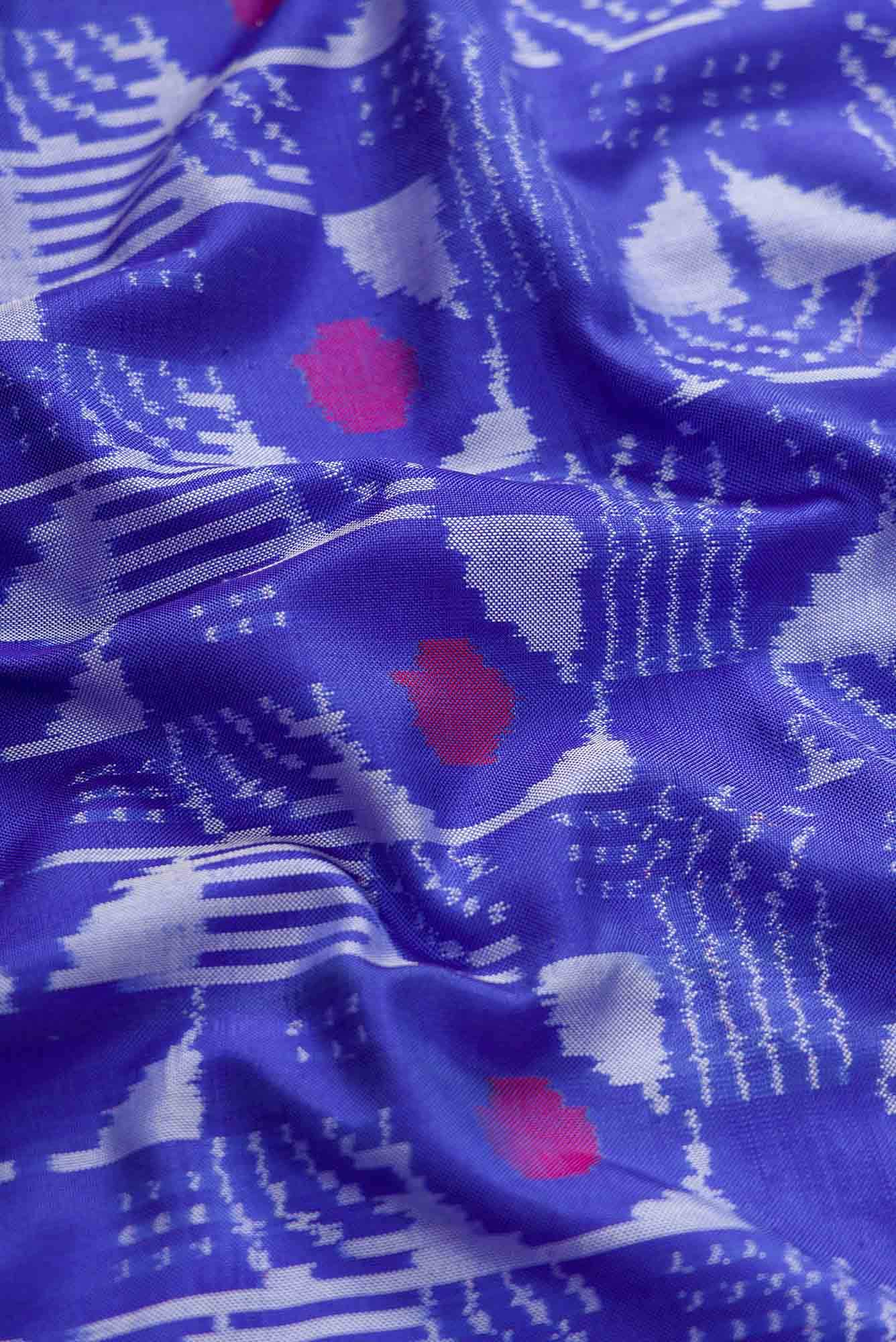 Royal Blue Dual Tone Double Ikat Saree - Image 3