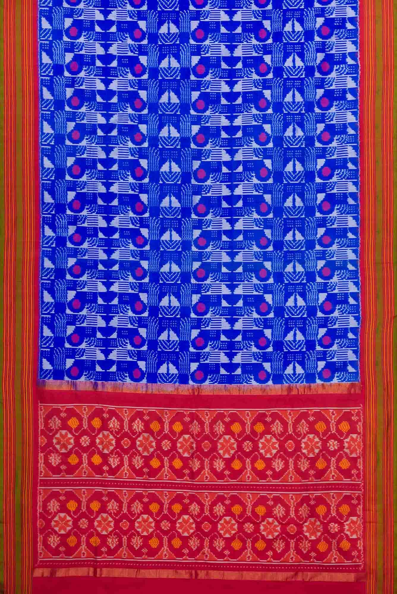 Royal Blue Dual Tone Double Ikat Saree - Image 4