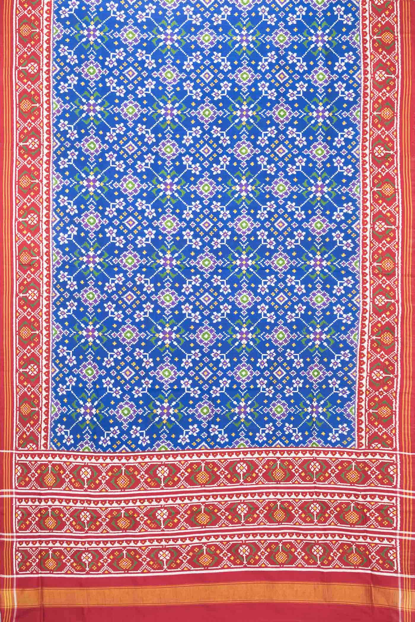 Pure Silk Pure Zari Royal Blue Dual Tone Double Ikat Saree - Image 4