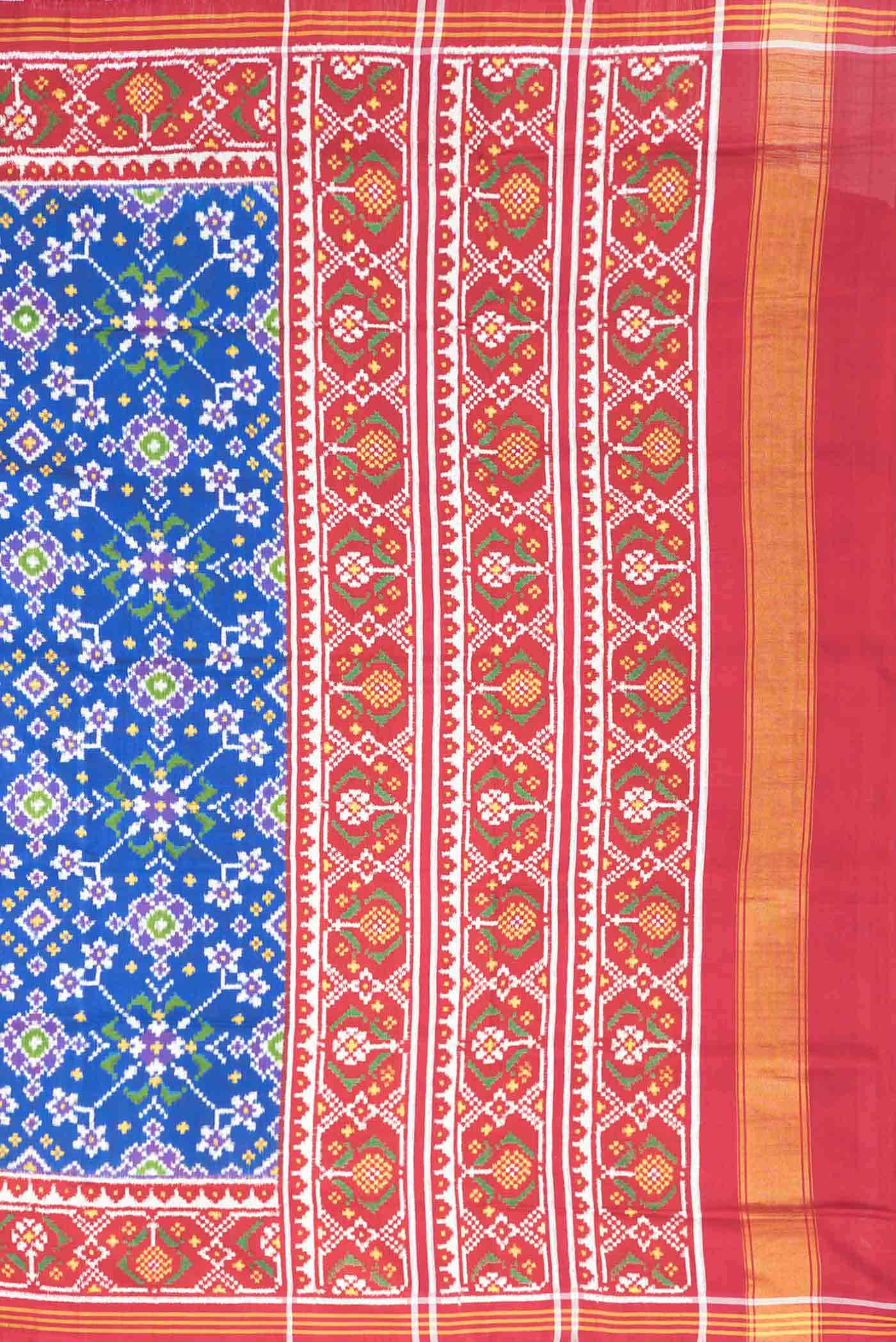 Pure Silk Pure Zari Royal Blue Dual Tone Double Ikat Saree - Image 5