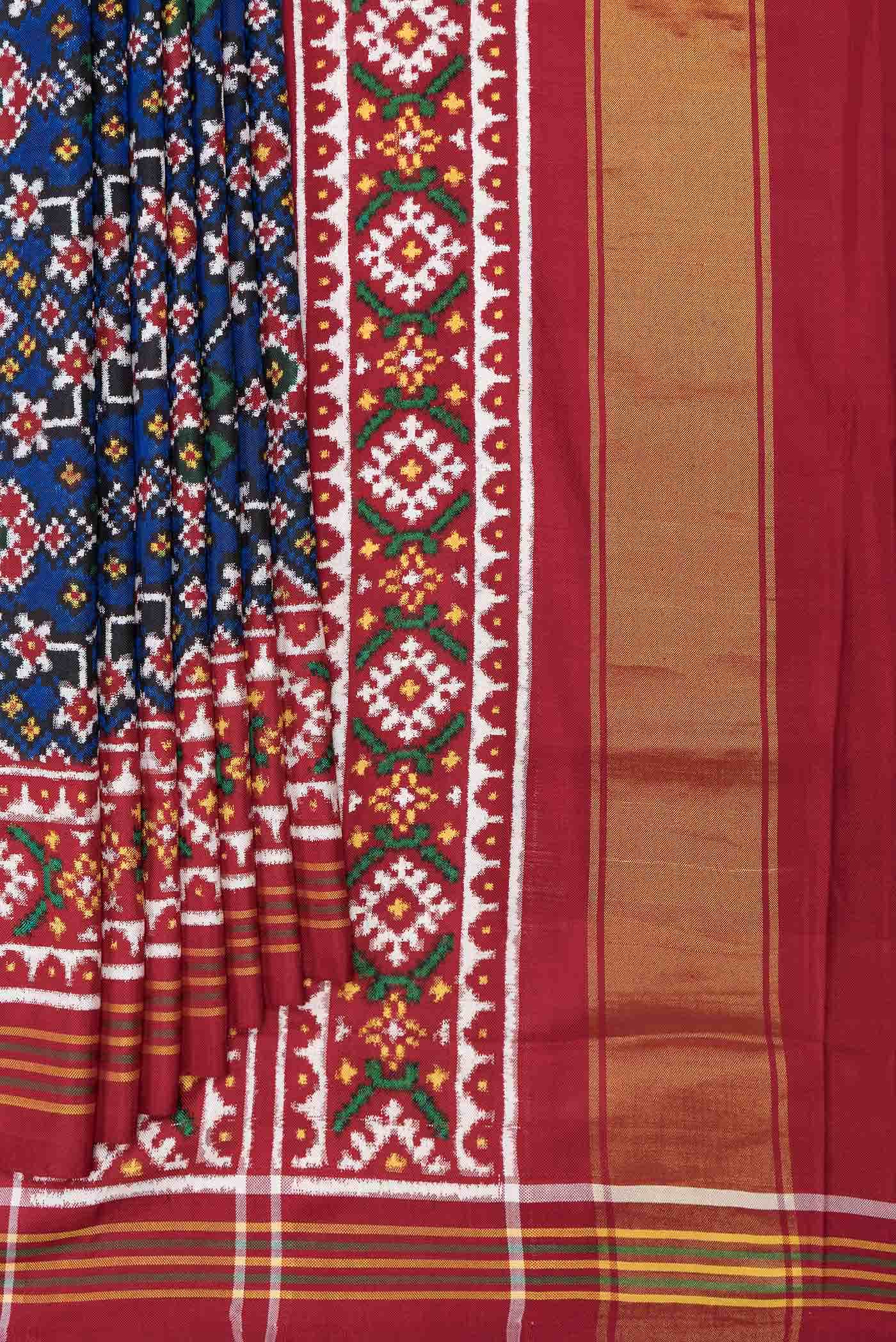 Pure Silk Pure Zari Royal Blue Dual Tone Double Ikat Saree - Image 2
