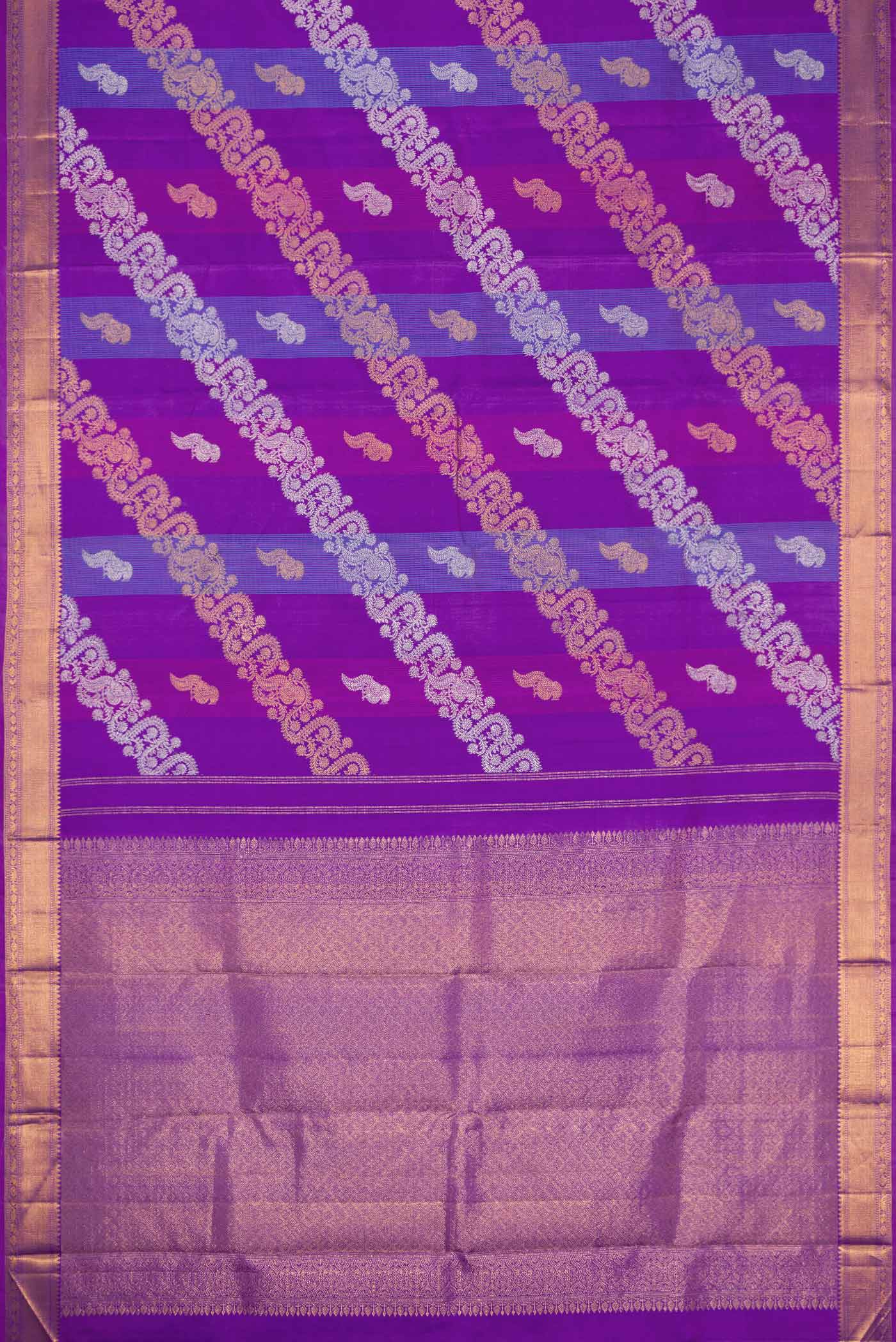 Royal Blue Dual Tone Kanchipuram Silk Saree - Image 6