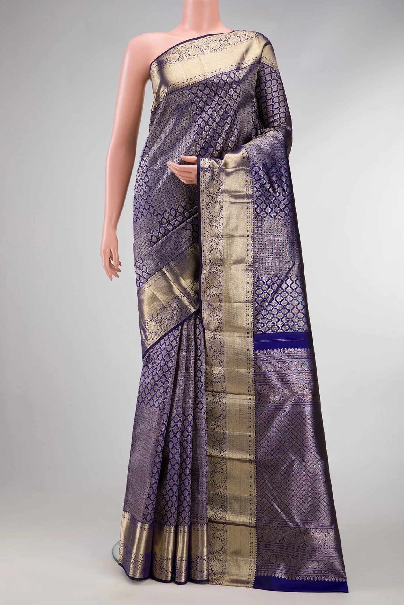 Dark Blue Kanchipuram Silk Saree
