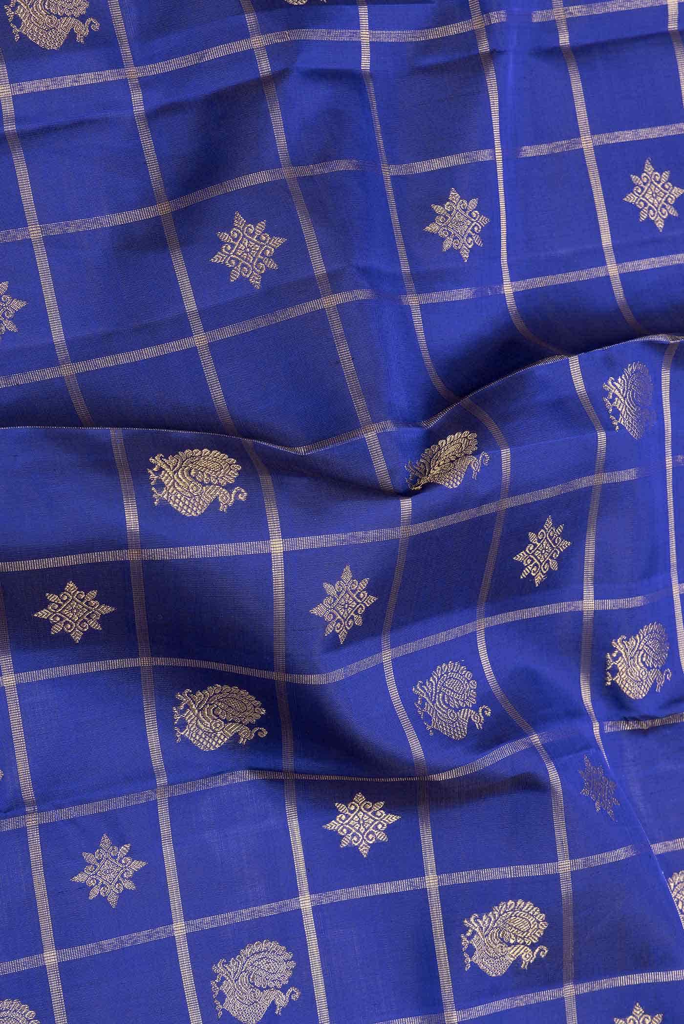 Pure Silk Pure Zari Royal Blue Dual Tone Kanchipuram Saree - Image 3