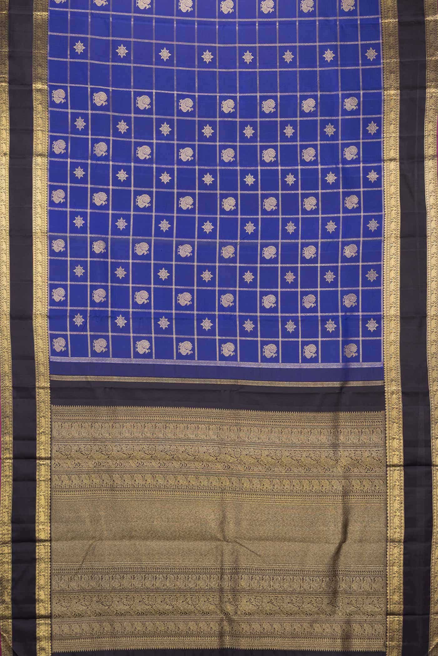 Pure Silk Pure Zari Royal Blue Dual Tone Kanchipuram Saree - Image 4