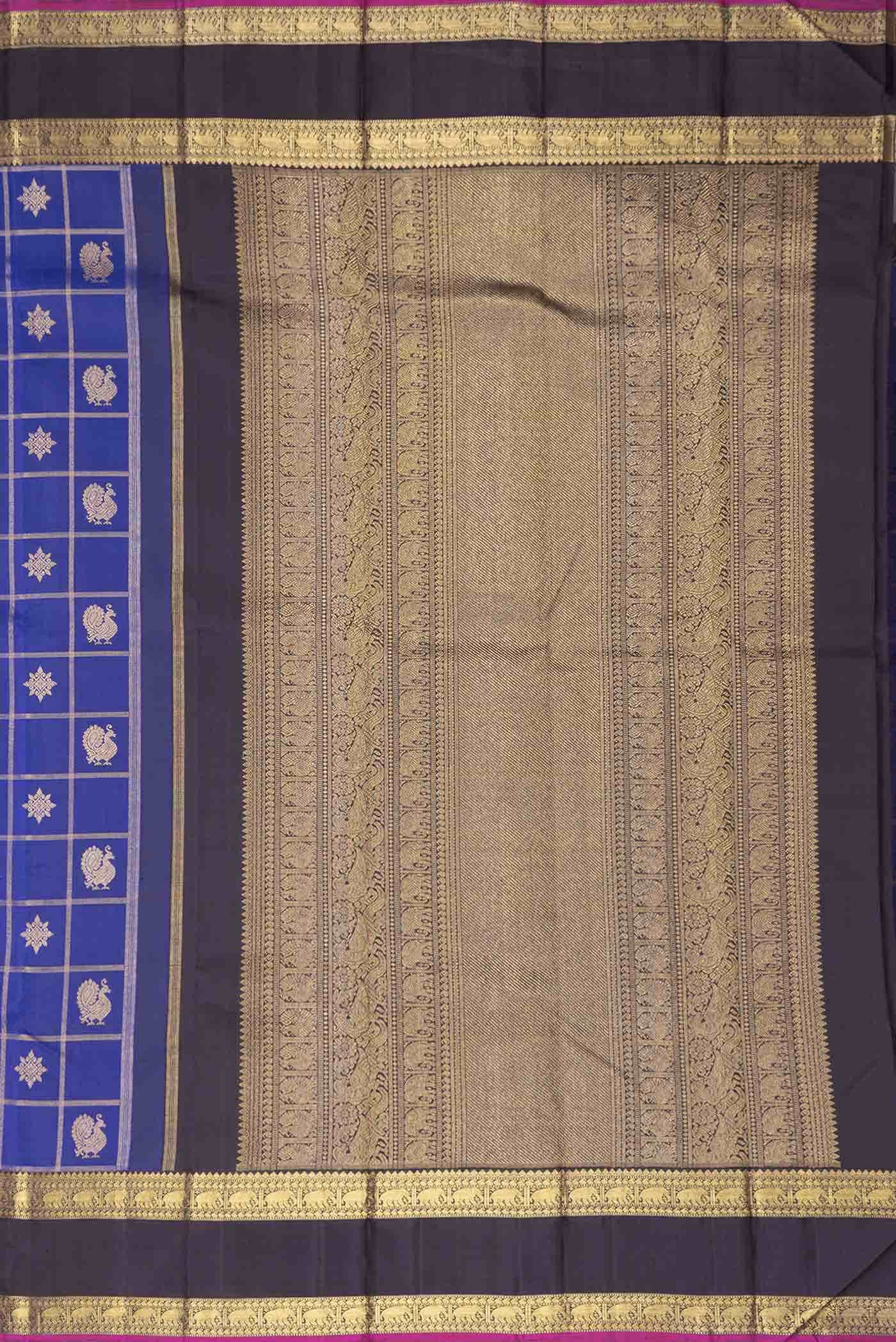 Pure Silk Pure Zari Royal Blue Dual Tone Kanchipuram Saree - Image 5