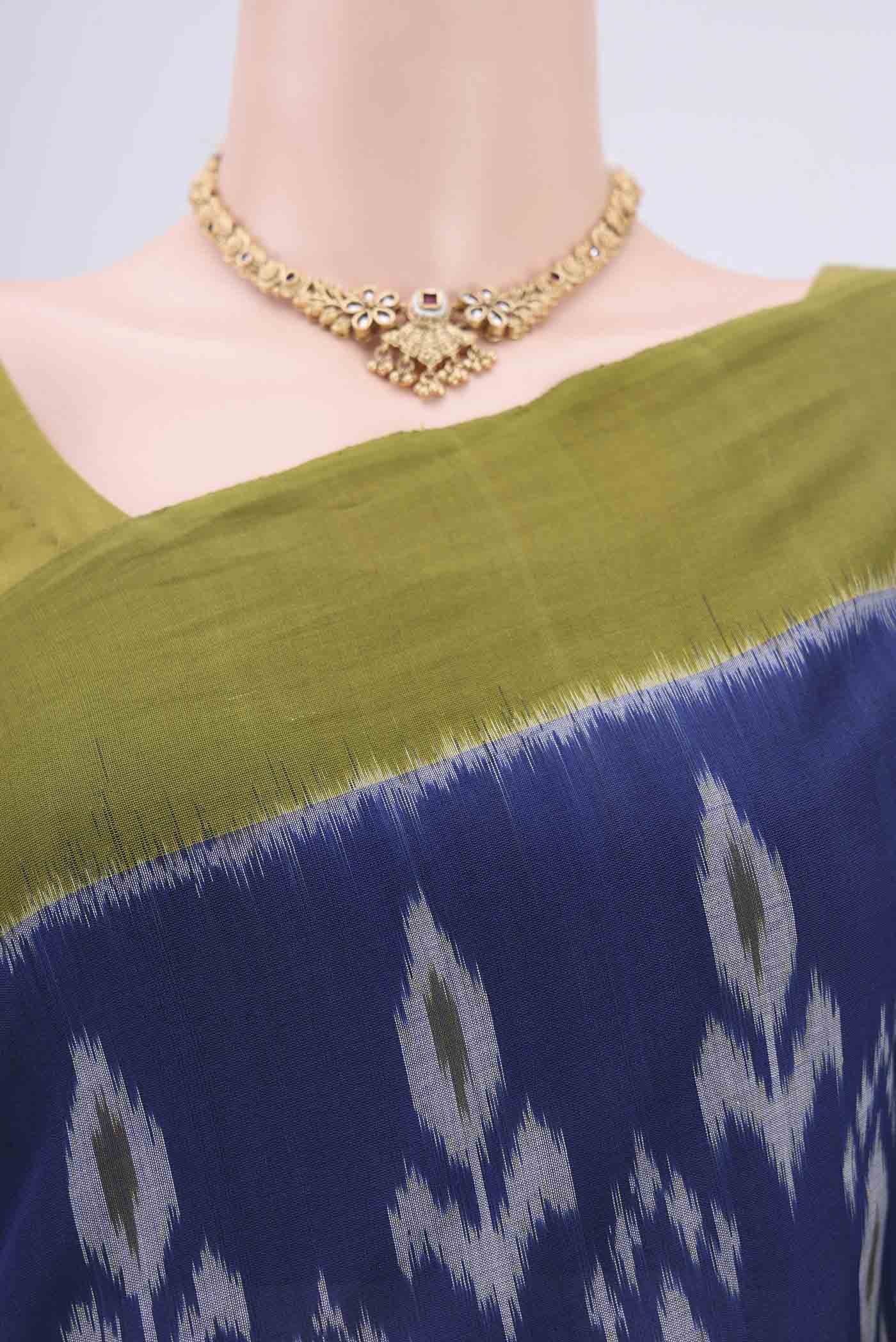 Royal Blue Pochampally Cotton Saree - Image 2