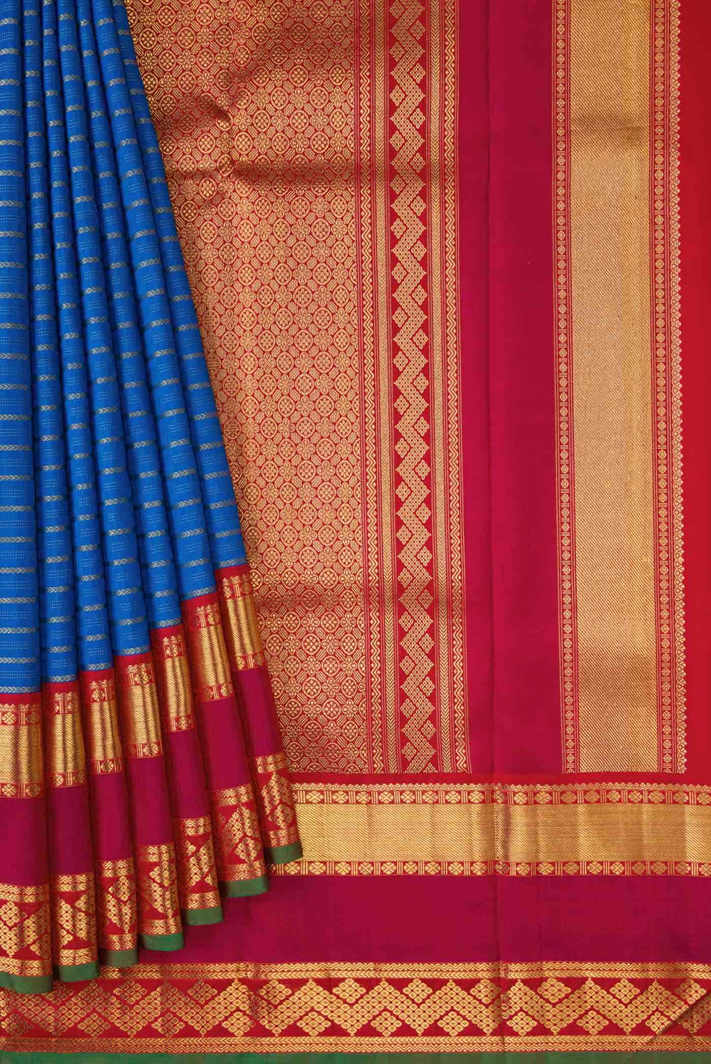 Pure Silk Pure Zari Royal Blue Kanjivaram Saree - Image 2
