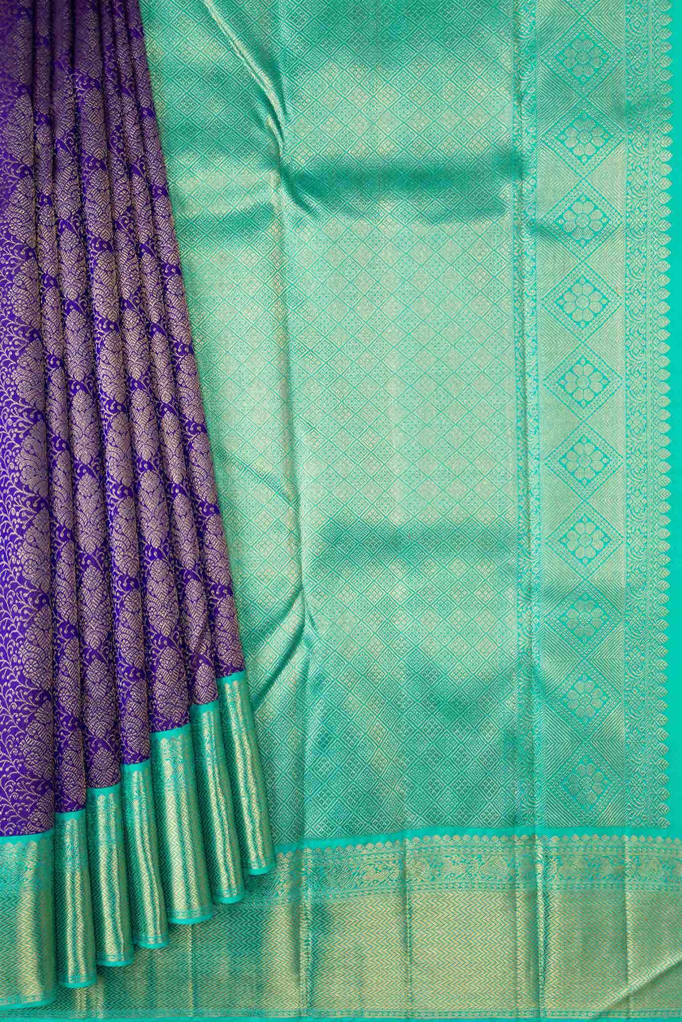 Pure Silk Pure Zari Royal Blue Kanjivaram Saree - Image 2