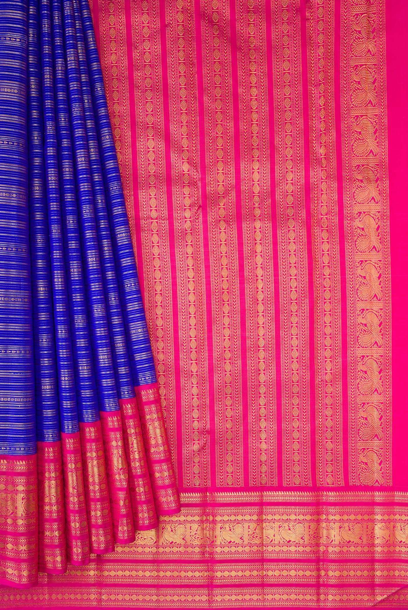 Pure Silk Pure Zari Royal Blue Kanchipuram Saree - Image 4