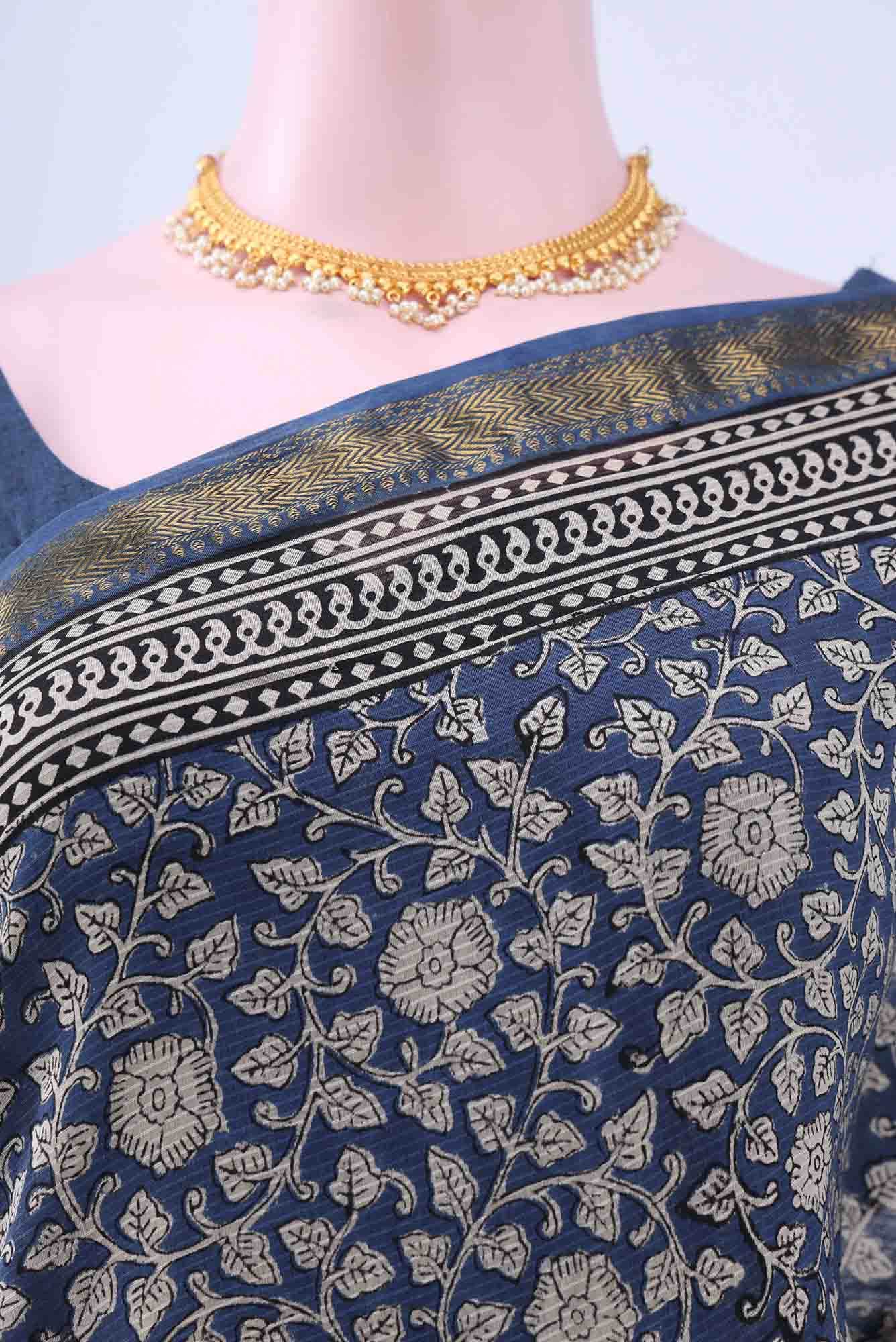 Royal Blue Maheshwari Silk Cotton Saree - Image 2
