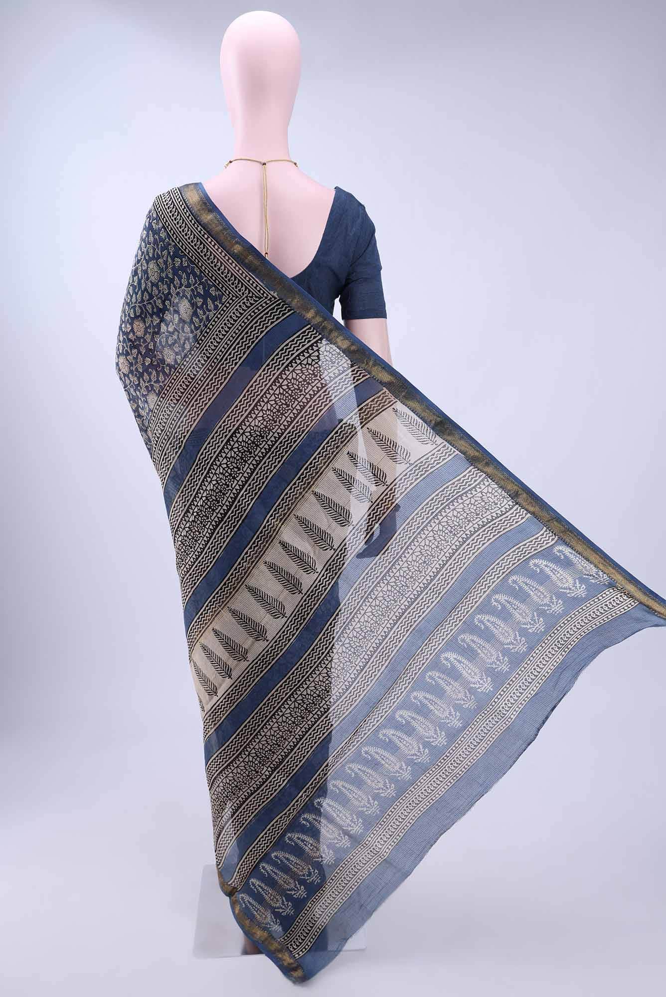 Royal Blue Maheshwari Silk Cotton Saree - Image 3