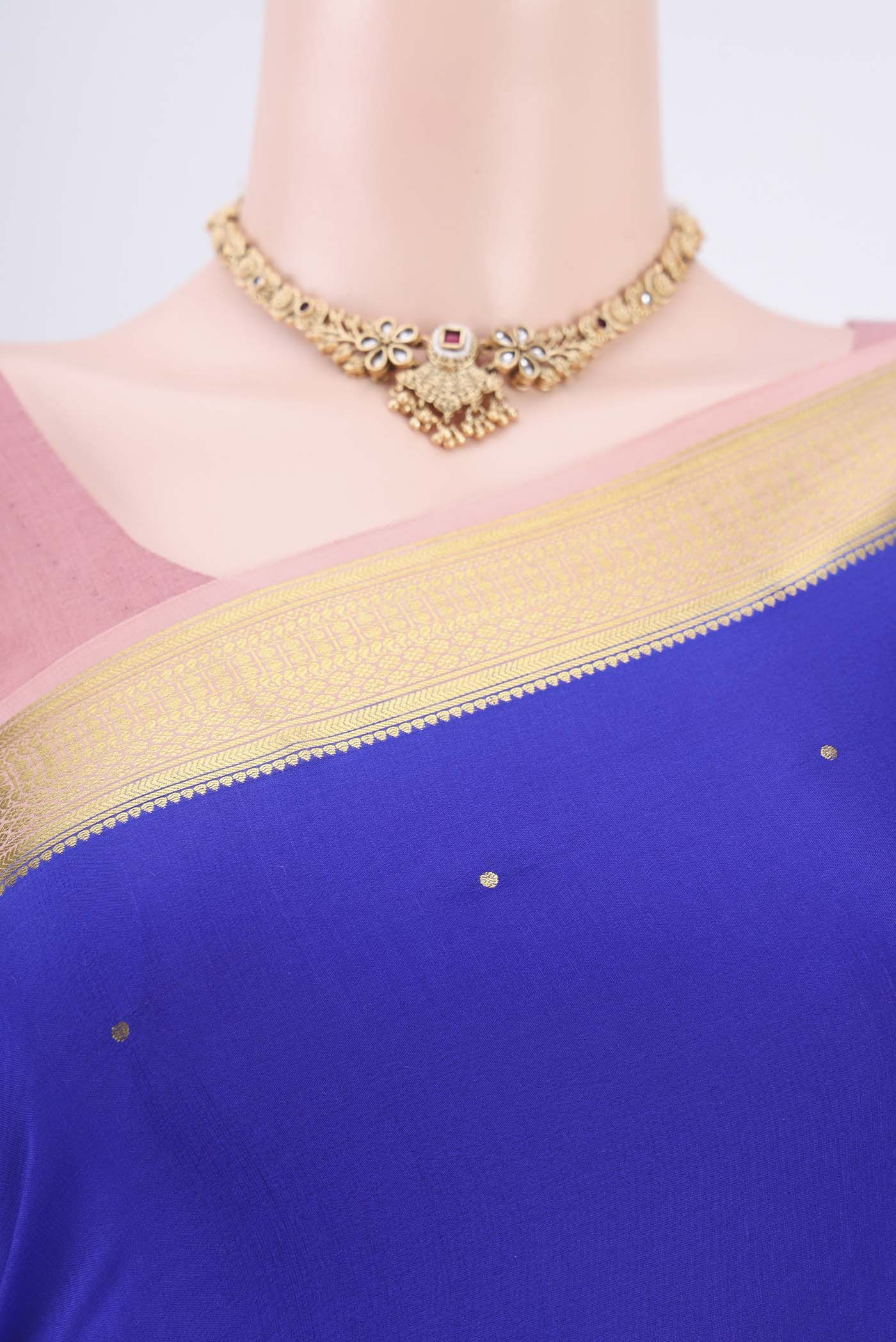 Royal Blue Mysore Crepe Saree - Image 2