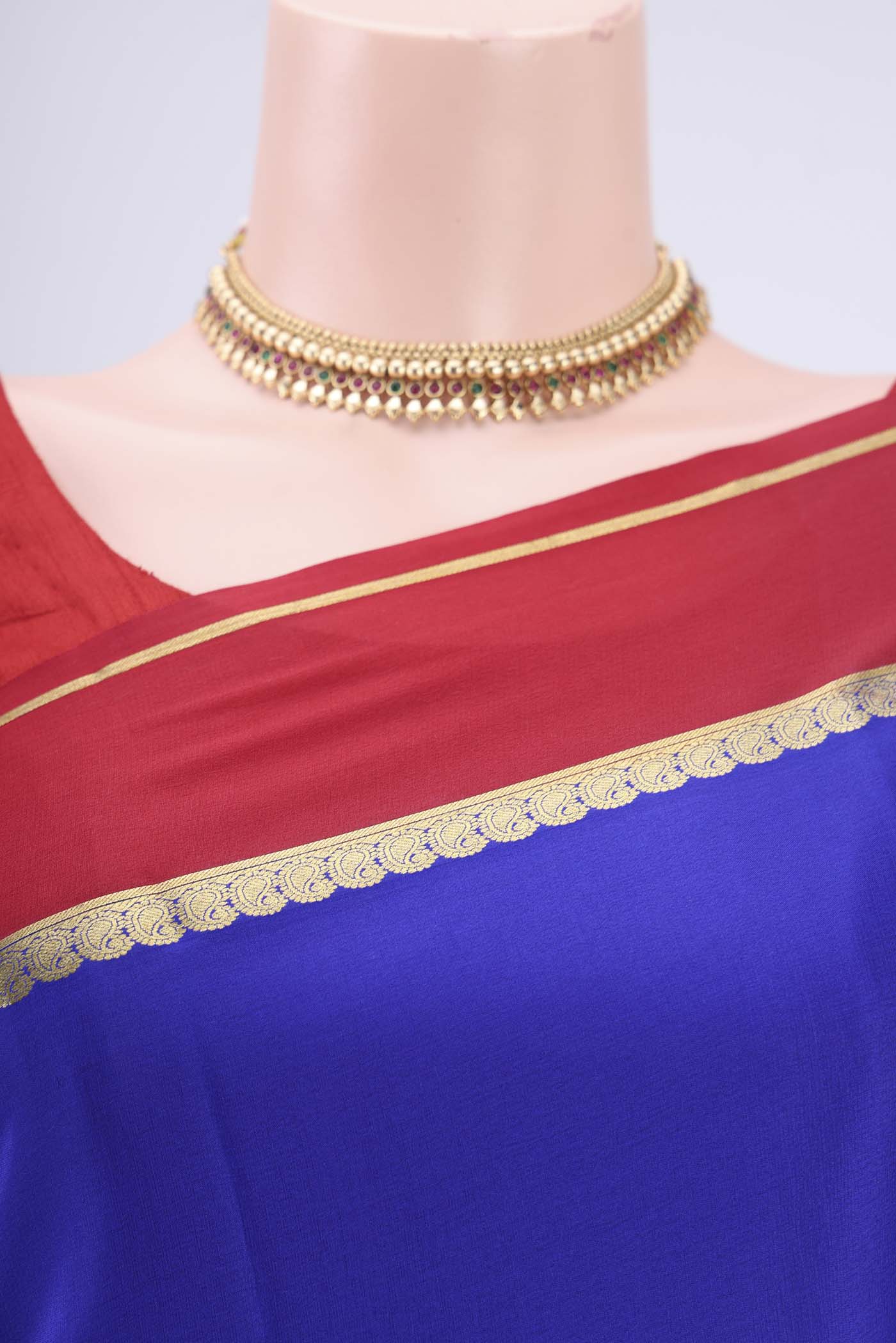 Royal Blue Mysore Crepe Saree - Image 2