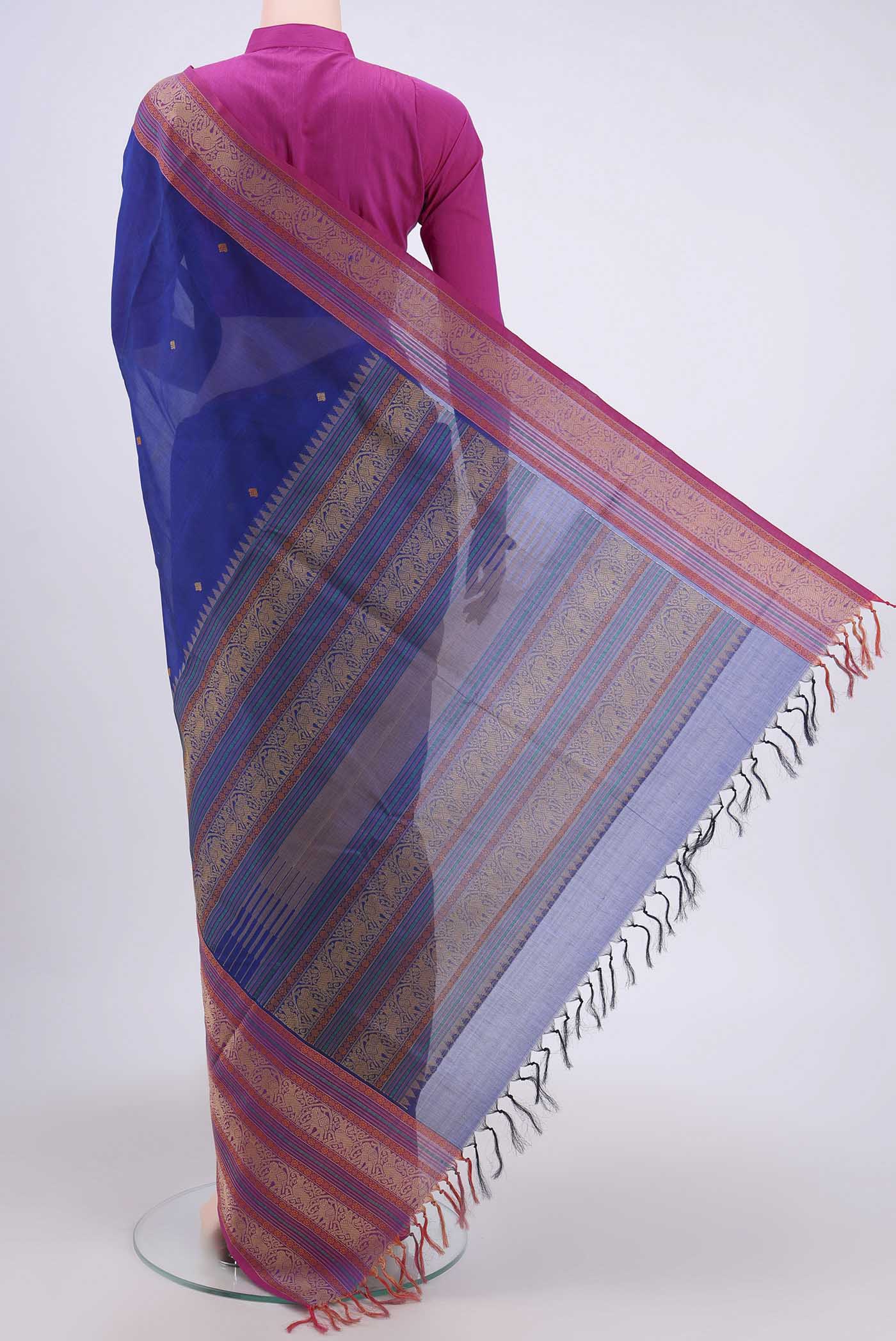 Royal Blue Silk Cotton Saree - Image 3