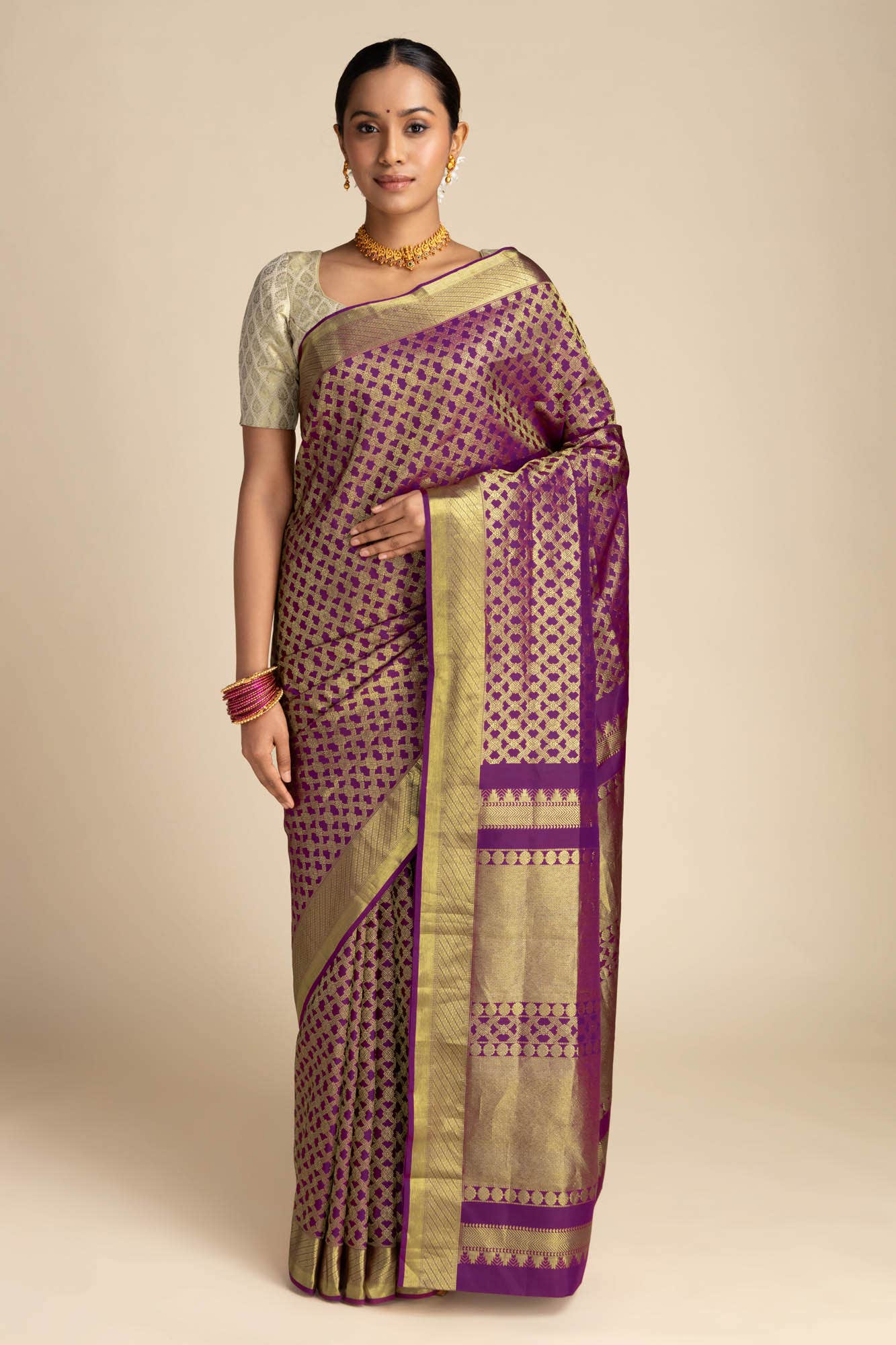 Rudrani-Purple Kanchipuram Silk Saree - Image 5