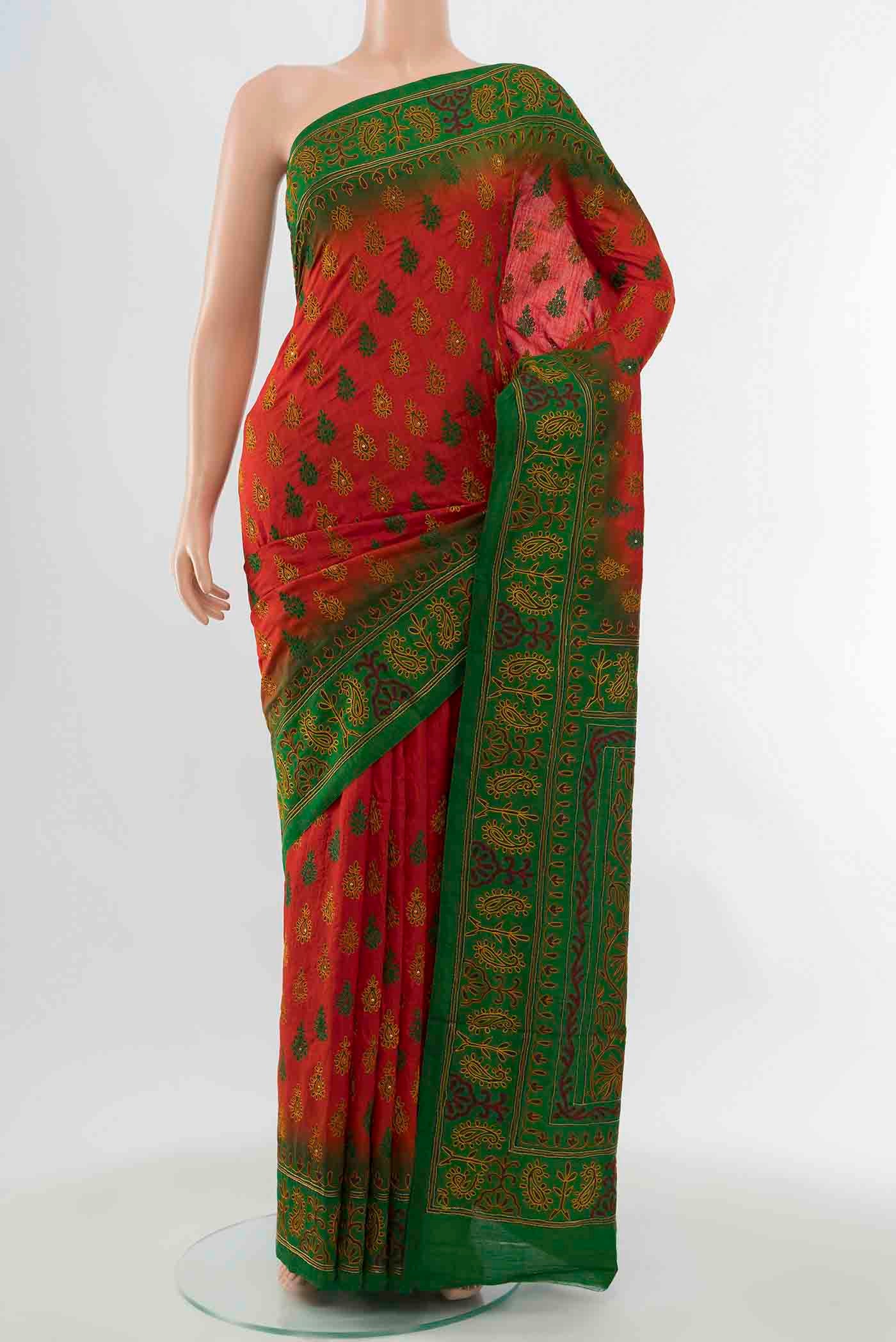 Red Blended Raw Silk Saree