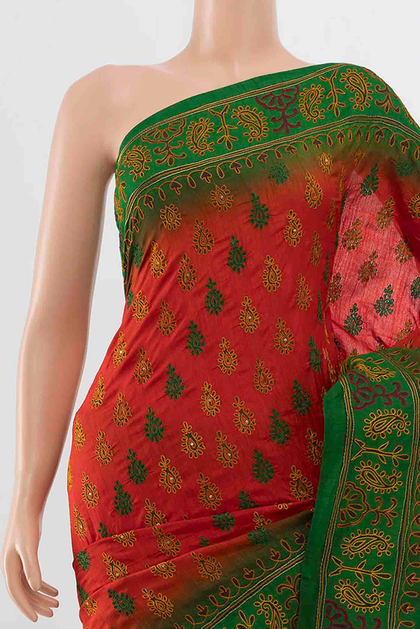 Red Blended Raw Silk Saree - Image 2