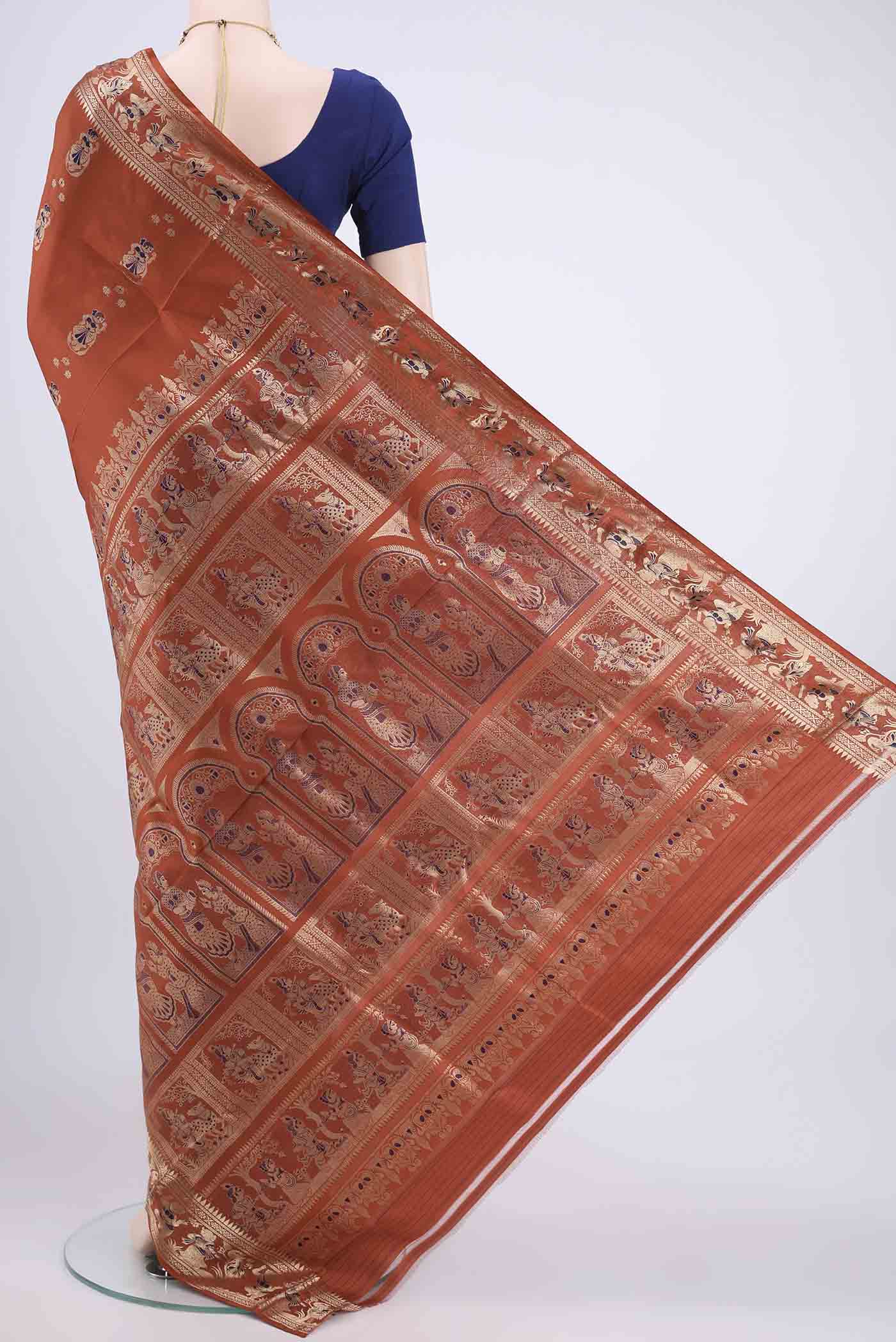 Rust Baluchari Silk Saree - Image 3