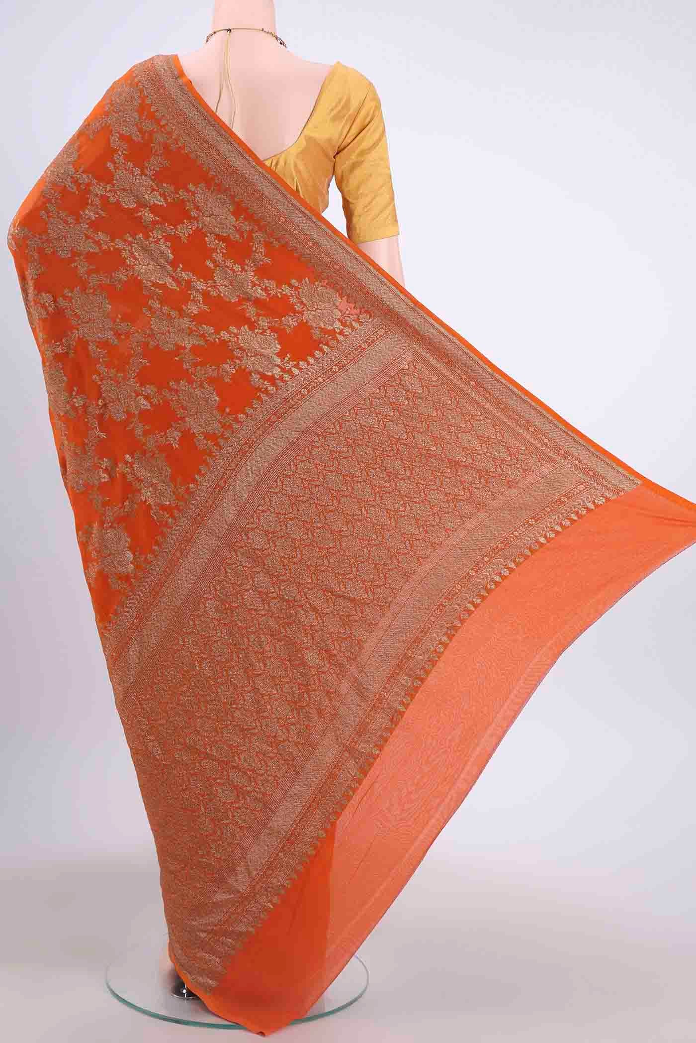 Rust Banarasi Georgette Saree - Image 3