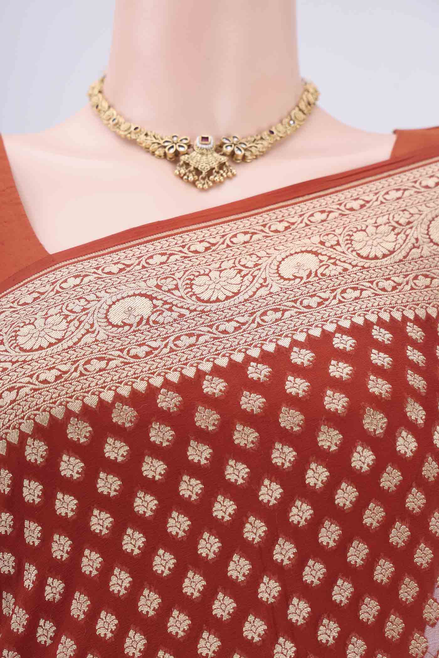 Rust Banarasi Georgette Saree - Image 2