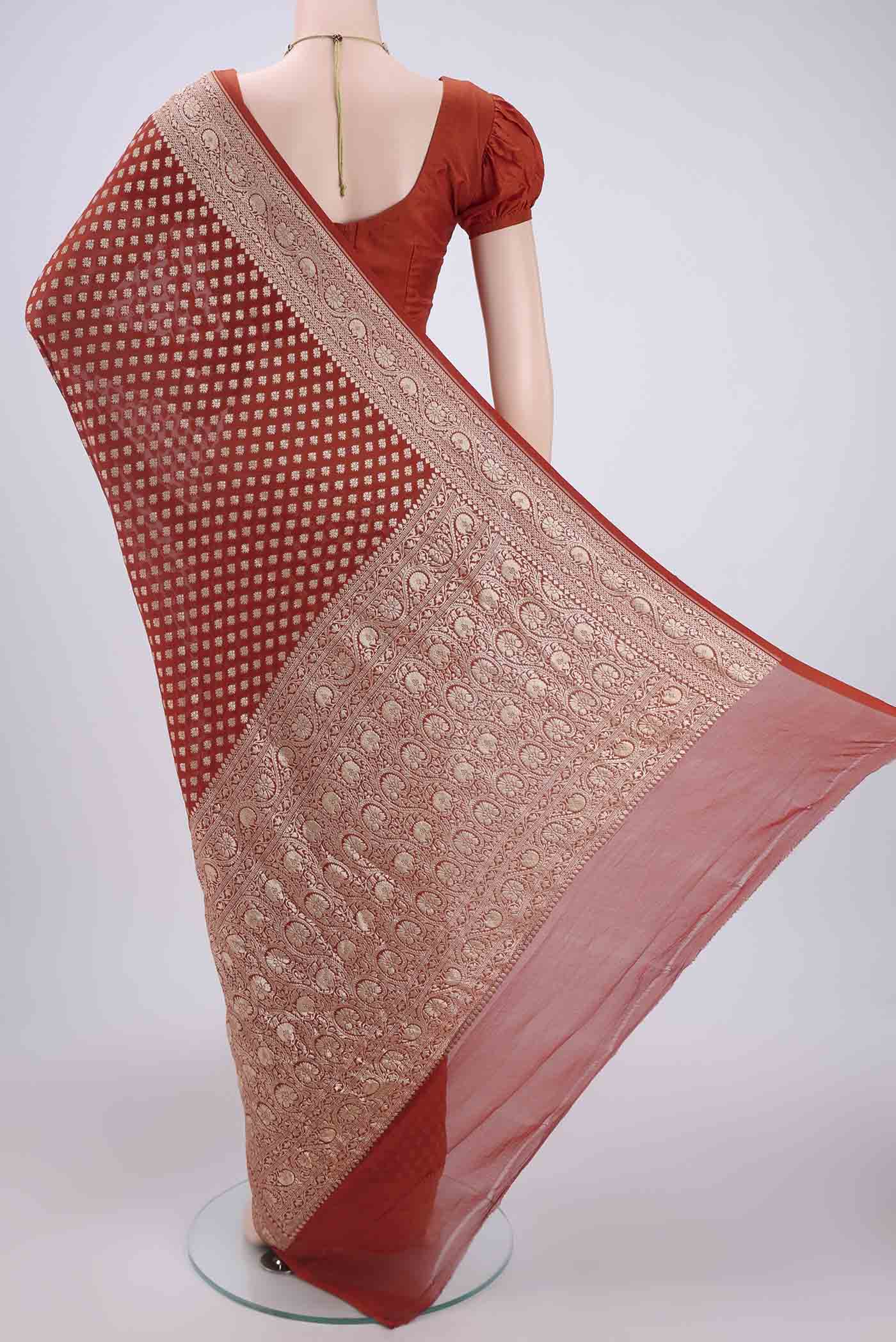 Rust Banarasi Georgette Saree - Image 3