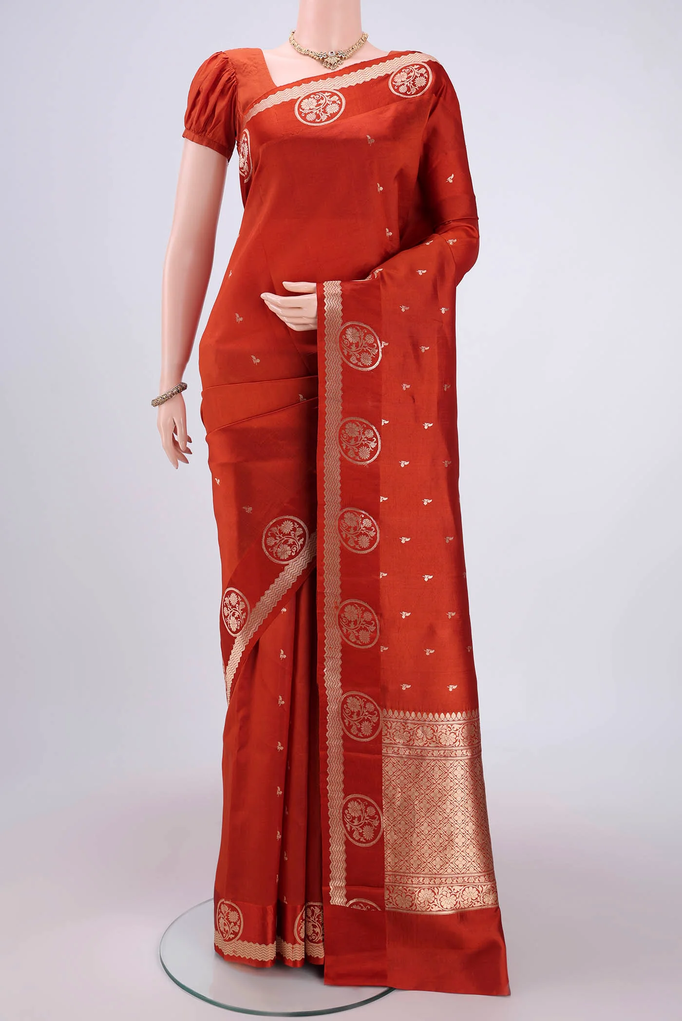 Rust Banarasi Katan Silk Saree