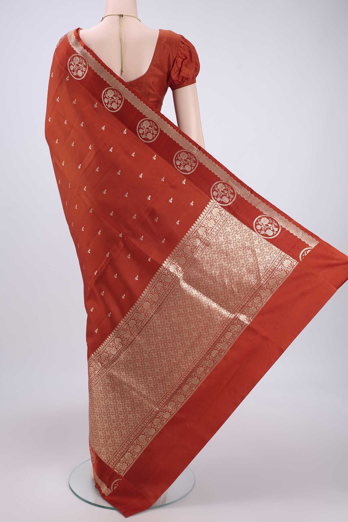 Rust Banarasi Katan Silk Saree - Image 3