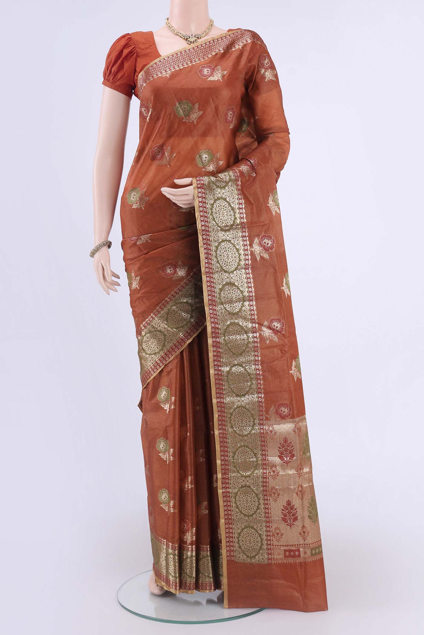 Rust Banarasi Raw Silk Saree