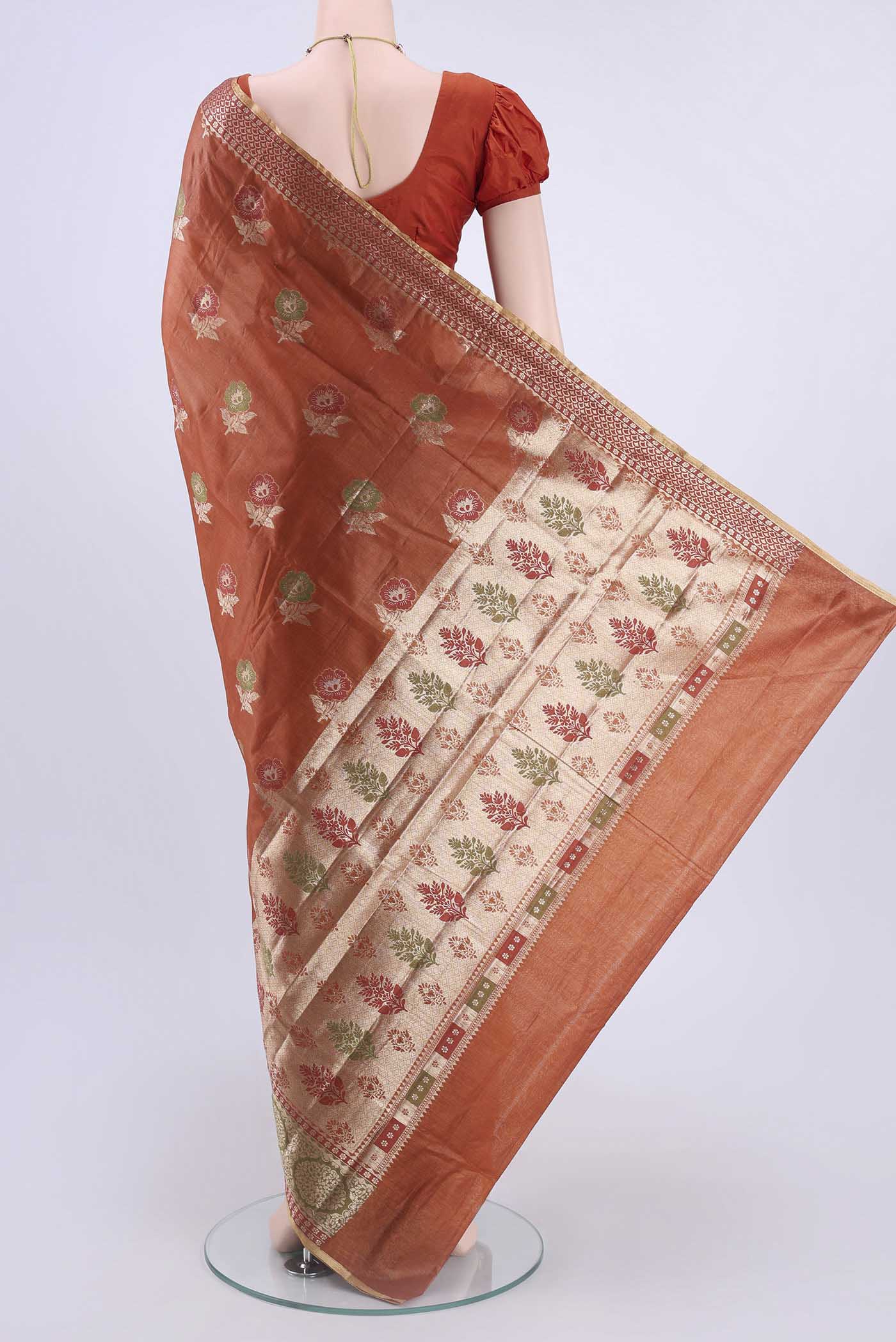 Rust Banarasi Raw Silk Saree - Image 3